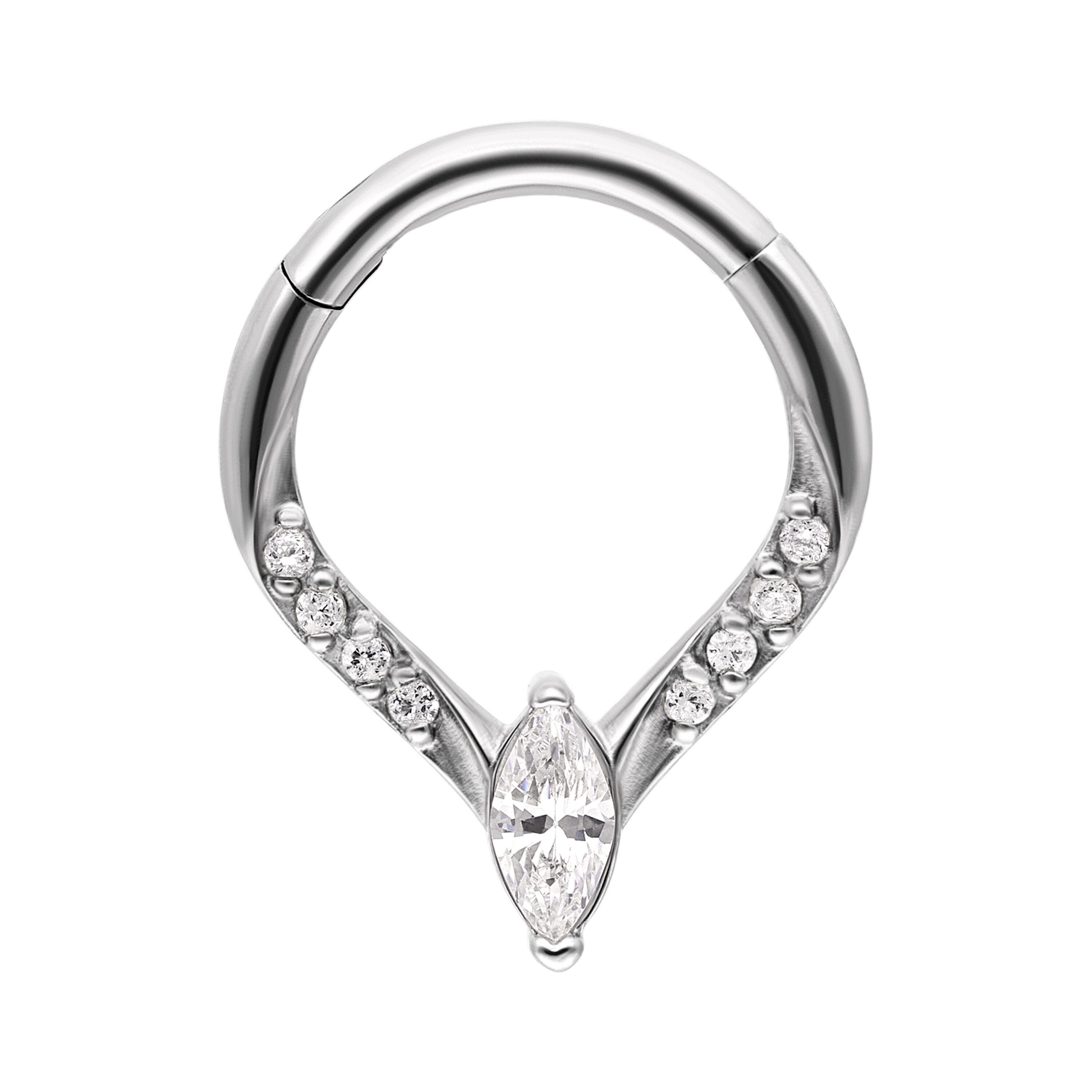 Wildcat Nasenpiercing Crystal Teardrop Clicker für Ohr, Nase, Lippe, Bauchnabel, 1 Stück, Titan Grad 23 - wasserfest, hautverträglich, Silber
