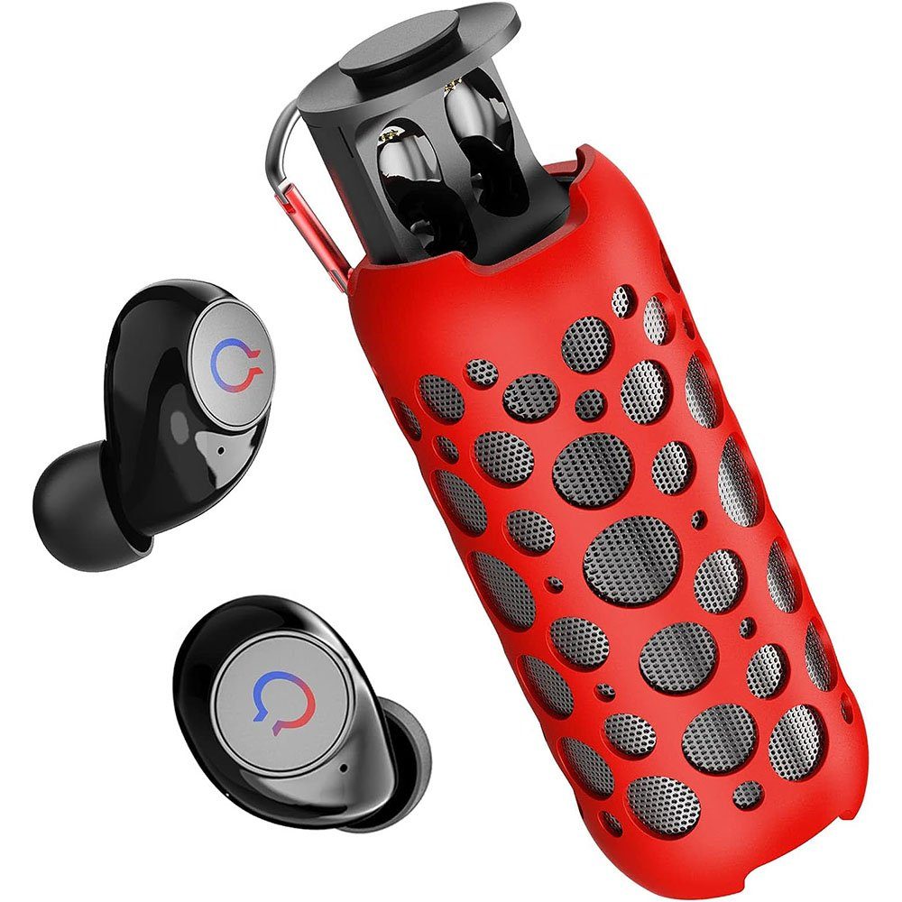 TUABUR Tragbarer Bluetooth-Lautsprecher, kabelloses 360°-Sound-Mikrofon Bluetooth-Lautsprecher Rot