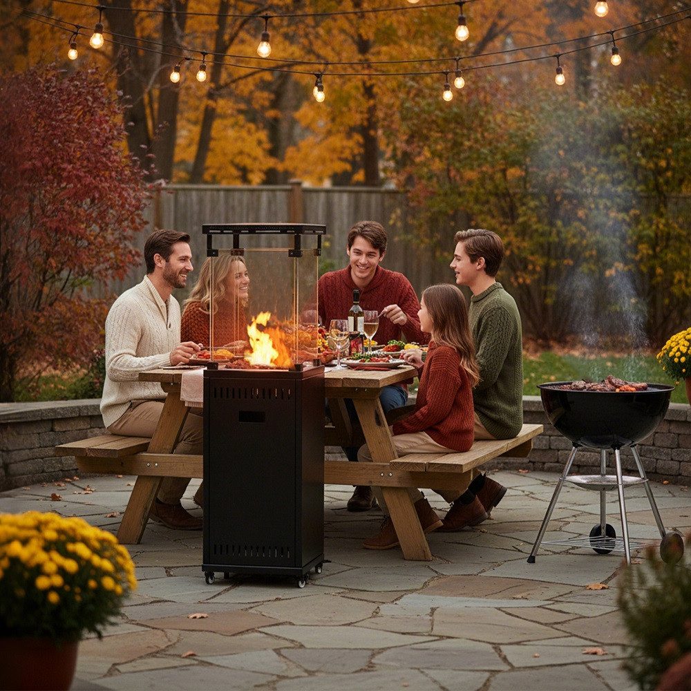 Meulbaty Terrassenstrahler Gas-Terrassenheizstrahler 5-13 kW mit Piezozündu günstig online kaufen