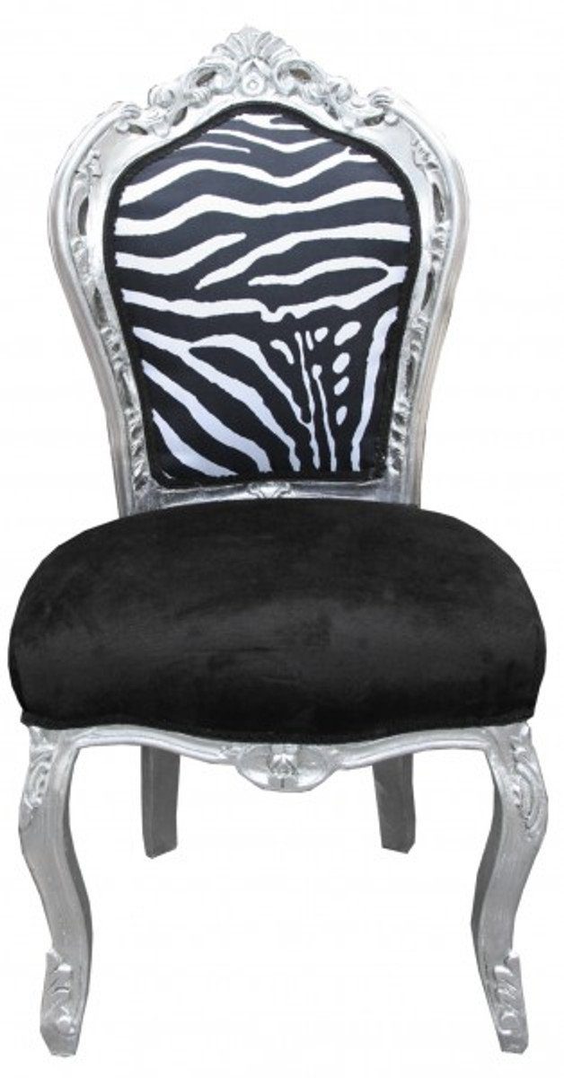 Esszimmer Schwarz / Zebra Padrino - Armlehnen Möbel / Casa ohne Stuhl Weiß Silber Antik Barock Esszimmerstuhl