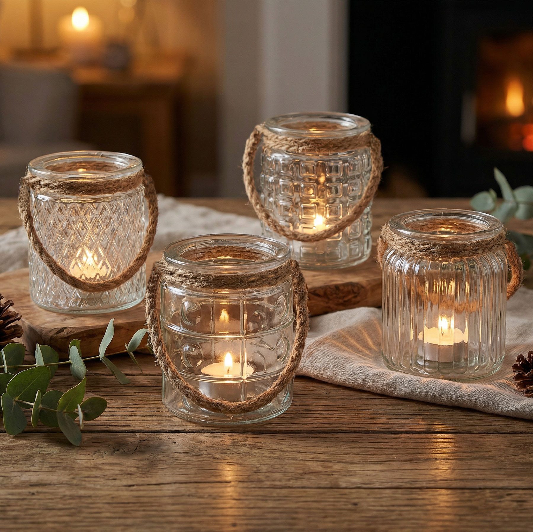 Levandeo® Teelichthalter, 4er Set Windlicht Klar Glas H10cm Teelichthalter Tischdeko Kerzen