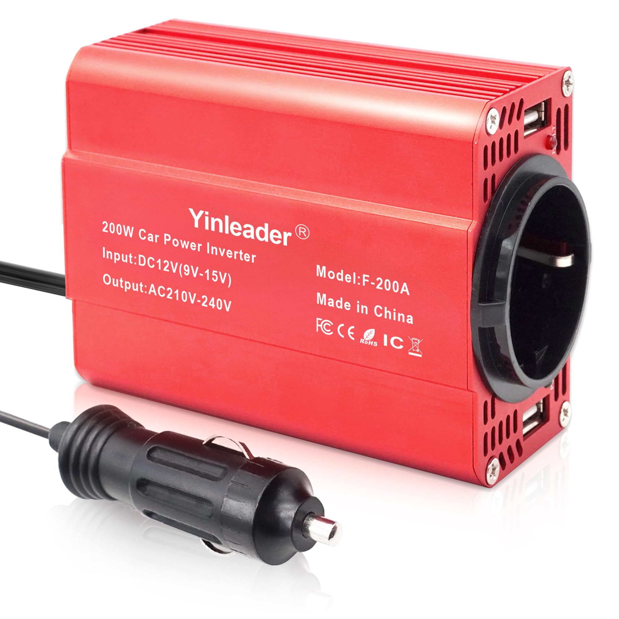 FOSMET Spannungswandler 300 W Auto Stromumwandler 12 V auf 230 V mit 2 USB, Zig-Anzünder, Energiesparmodus