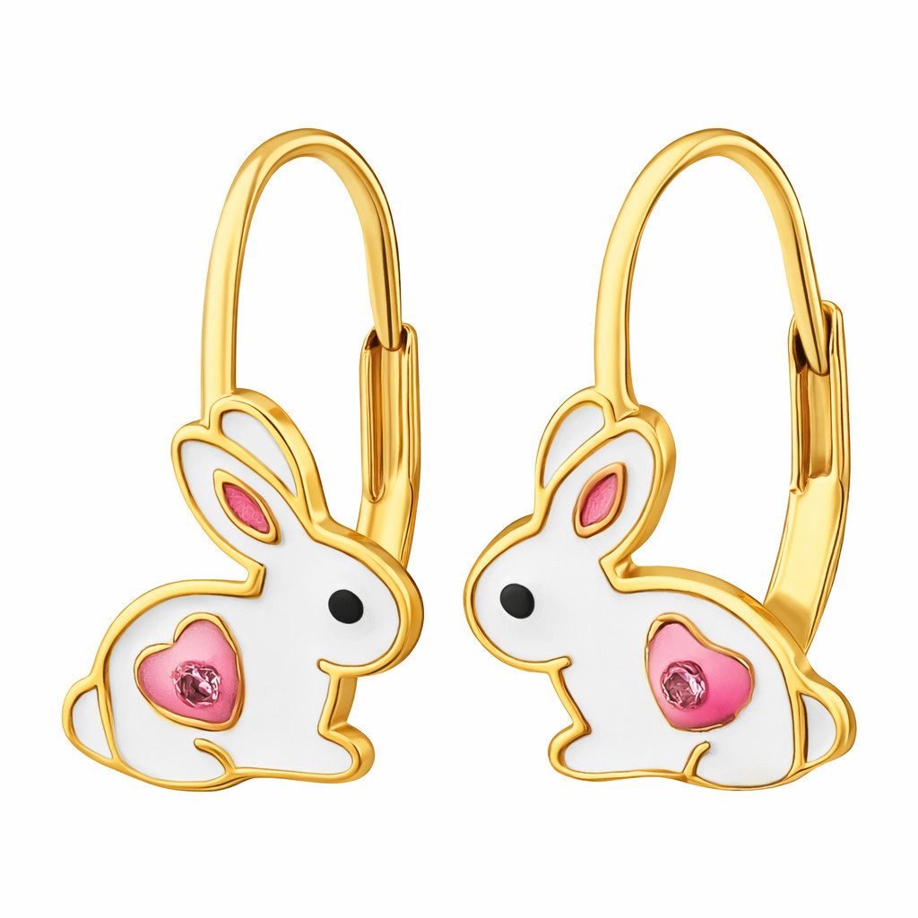 schmuck23 Paar Ohrstecker Kinder Ohrringe Hase 925 Silber vergoldet Mädchen (Geschenkset aus 1 Paar Ohrringen), Kinderschmuck Echtschmuck Geschenk, Ostern