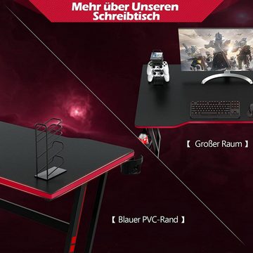 COSTWAY Gamingtisch 120cm, Z-förmig, mit Getränkehalter, Gamepad-Halterung