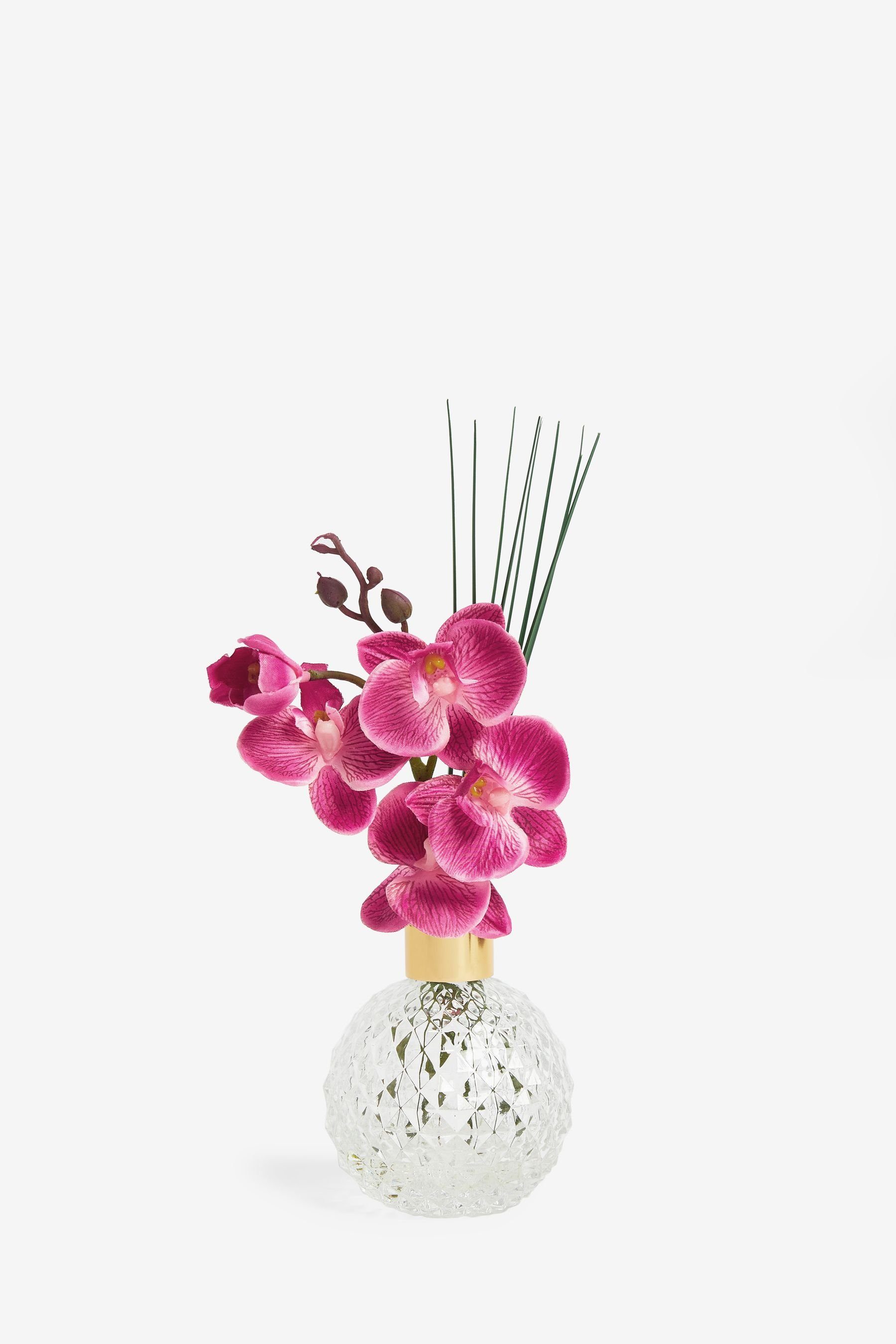 künstlicher Next Orchidee, Kunstblume mit Facetten-Glasvase