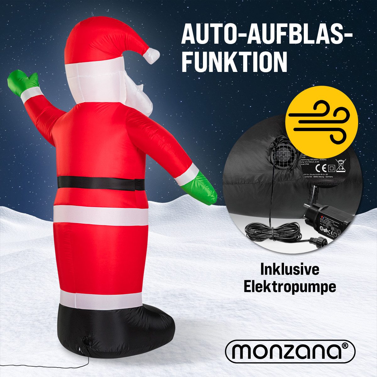monzana Weihnachtsmann, Aufblasbarer XXL 250cm LED Beleuchtet Befestigungsmaterial IP44 Außen