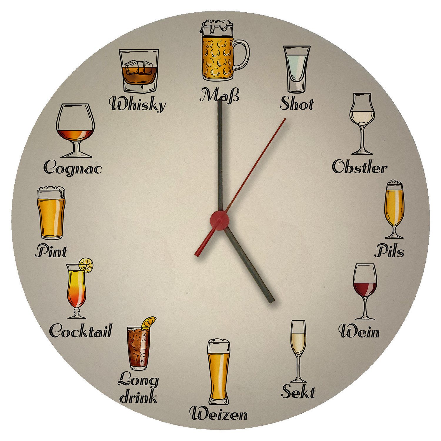 speecheese Wanduhr Alkoholische Getränke Wanduhr aus MDF mit Bier, Wein und Co.