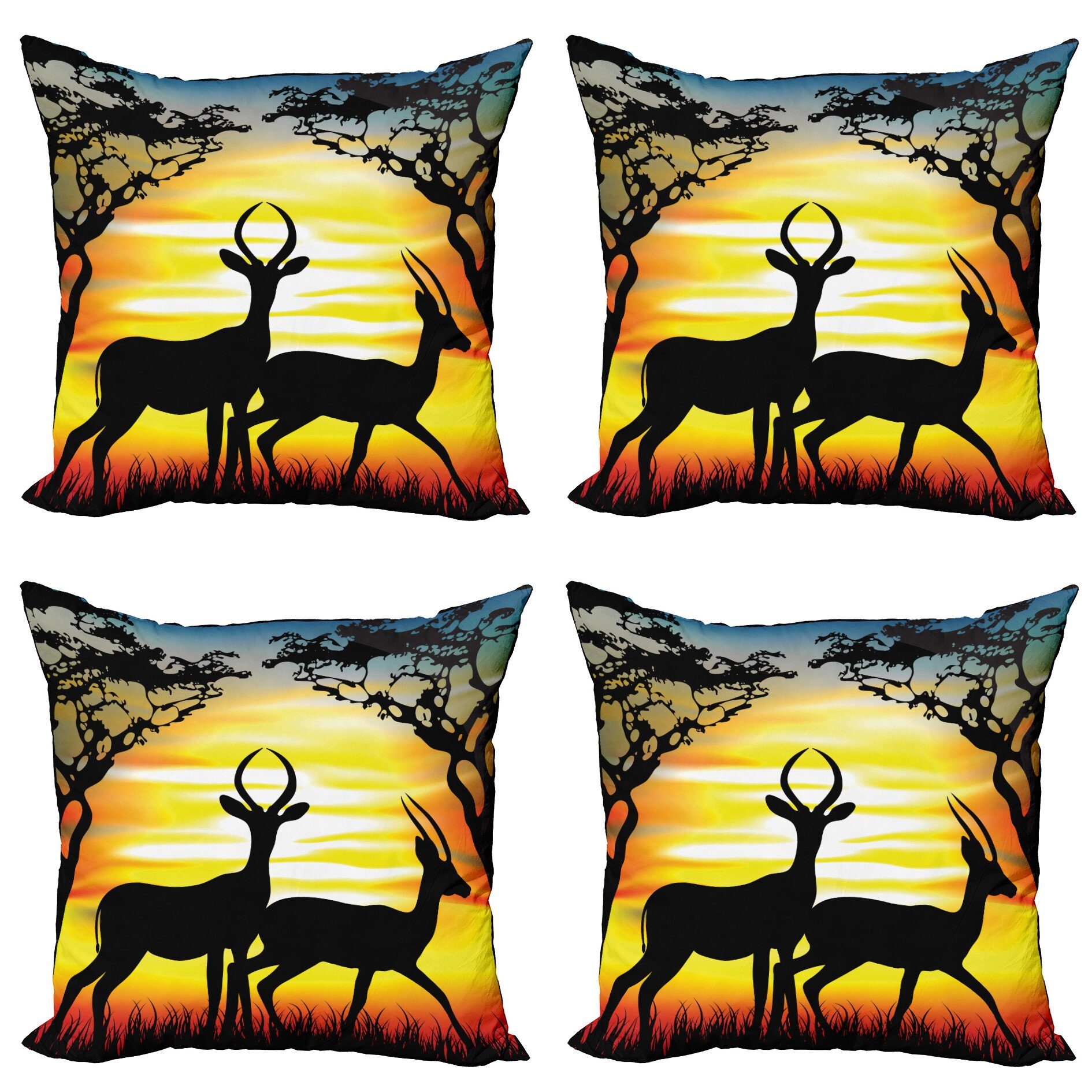 Kissenbezüge Modern Accent Doppelseitiger Digitaldruck, Abakuhaus (4 Stück), Antilope Tiere auf Sonnenuntergang