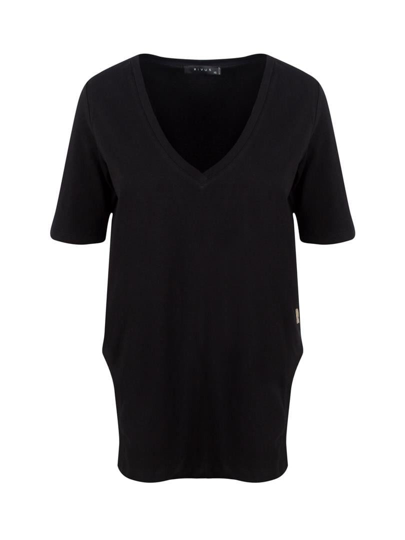 Rivus T-Shirt Basic-T-Shirt mit V-Ausschnitt, langer Vorder- und Rückseite