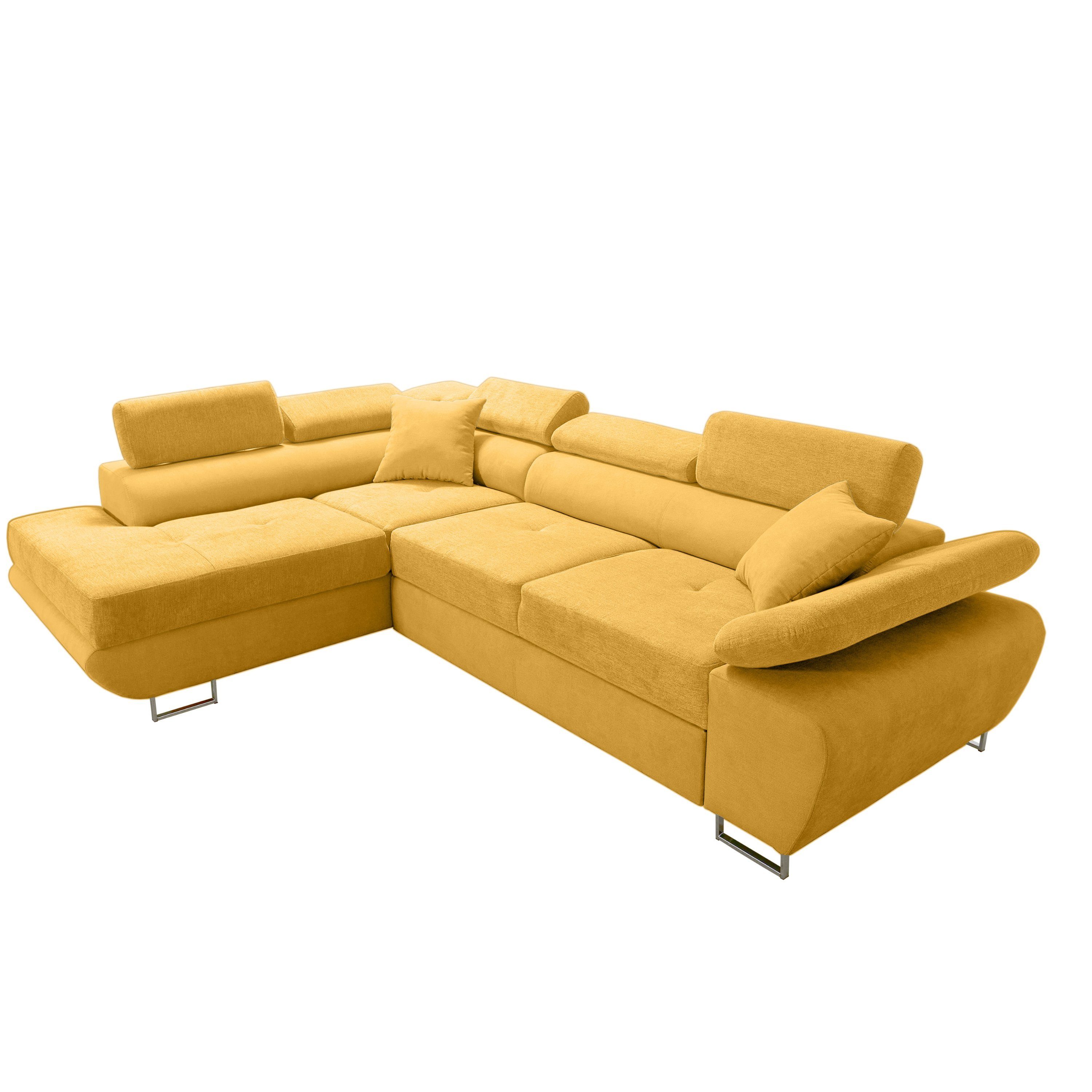 robin Ecksofa Premium Wenus Sofa Schlaffunktion Bettkasten Verstellbare Kopfstützen MUSTARD