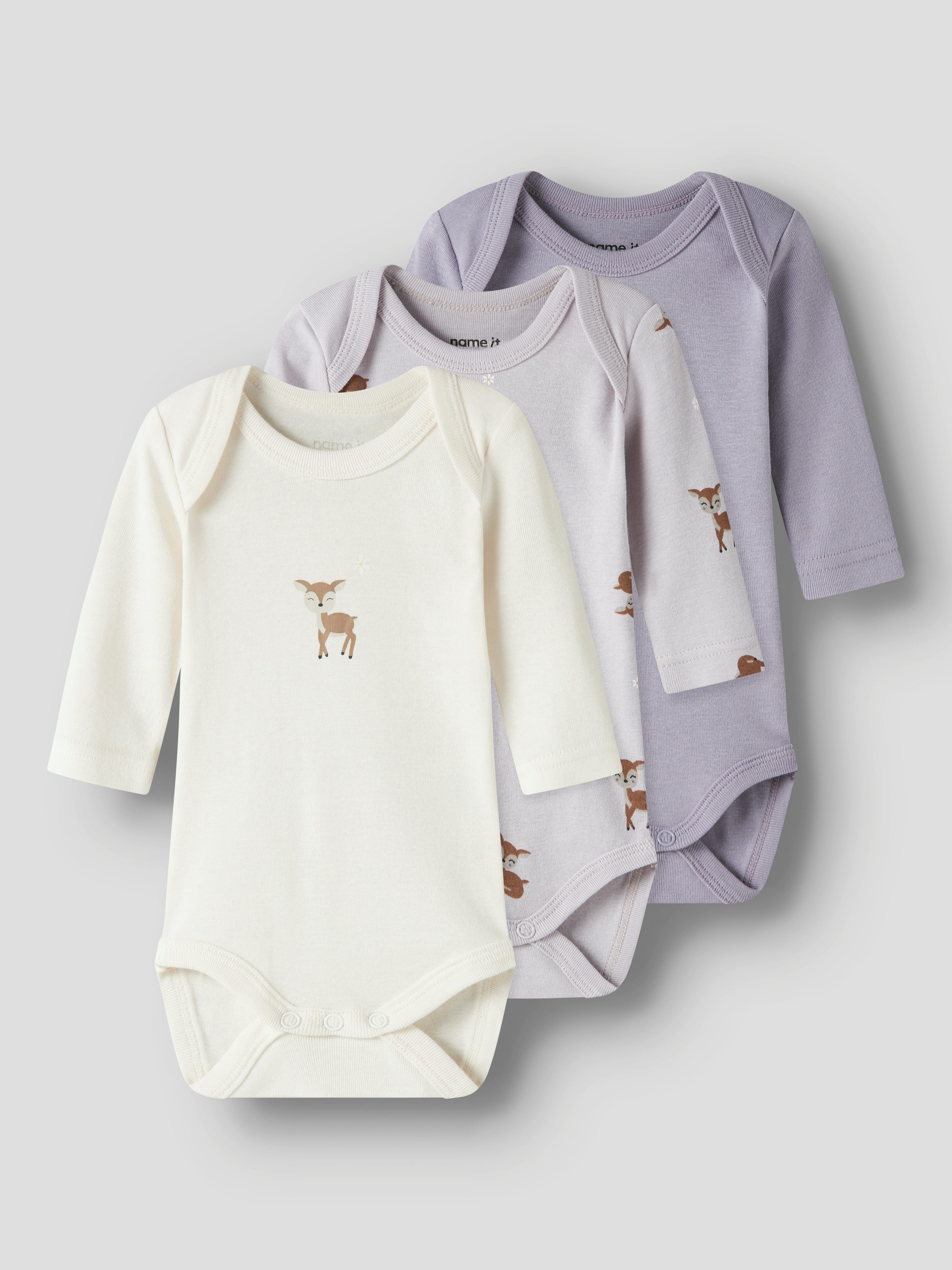 Name It Langarmbody NBFBODY 3P LS LILAC MARBLE DEER NOOS (Packung, 3-tlg)