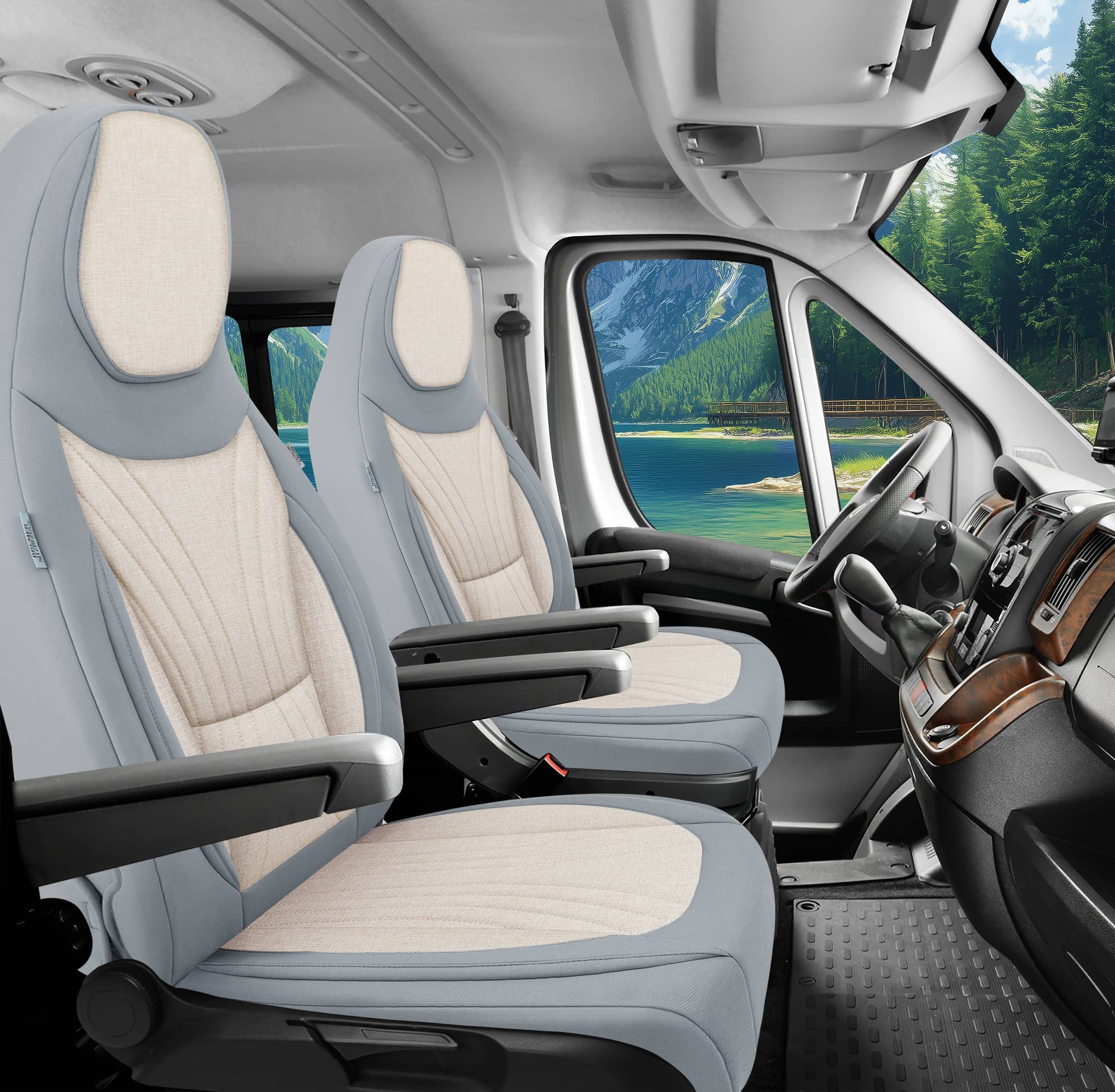 BREMER SITZBEZÜGE Autositzbezug für für Bürstner Campeo (C3), Set, Schonbezüge Sitzbezüge Fahrer und Beifahrer, in Schwarz/Beige