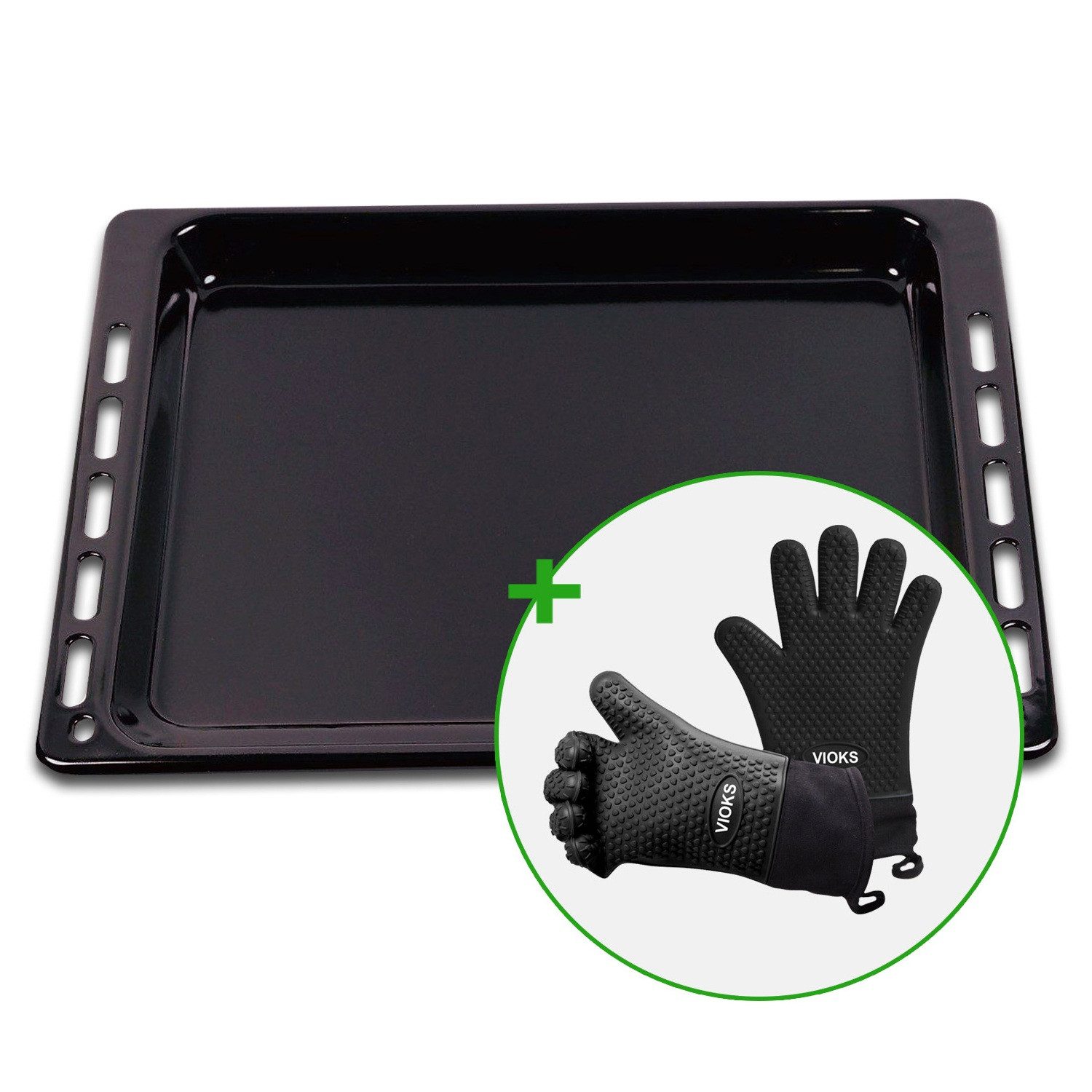 VIOKS Backblech 2x Ofenblech + 2x Ofenhandschuhe Ersatz für Whirlpool 481010426479, Metall, für Backofen Herd