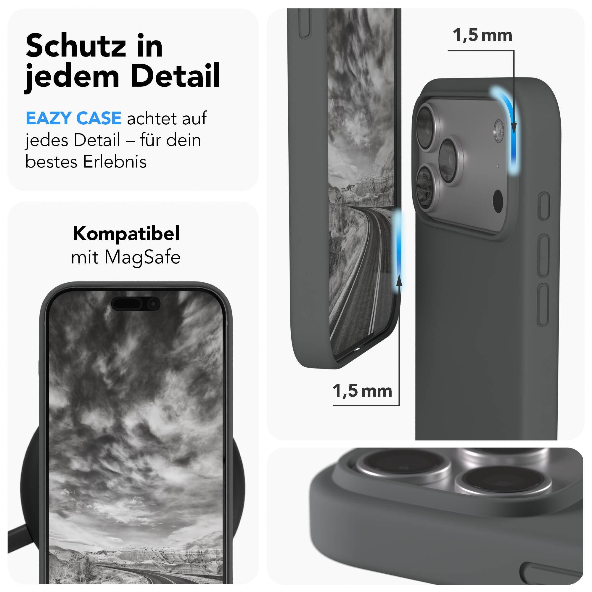 EAZY CASE Handyhülle für Apple iPhone 17 Pro Max Hülle Silikon 6,9 Zoll, TPU MagSafe Schutzhülle kratzfest Back Cover Kameraschutz Dunkelgrau – Bild 3 von 5