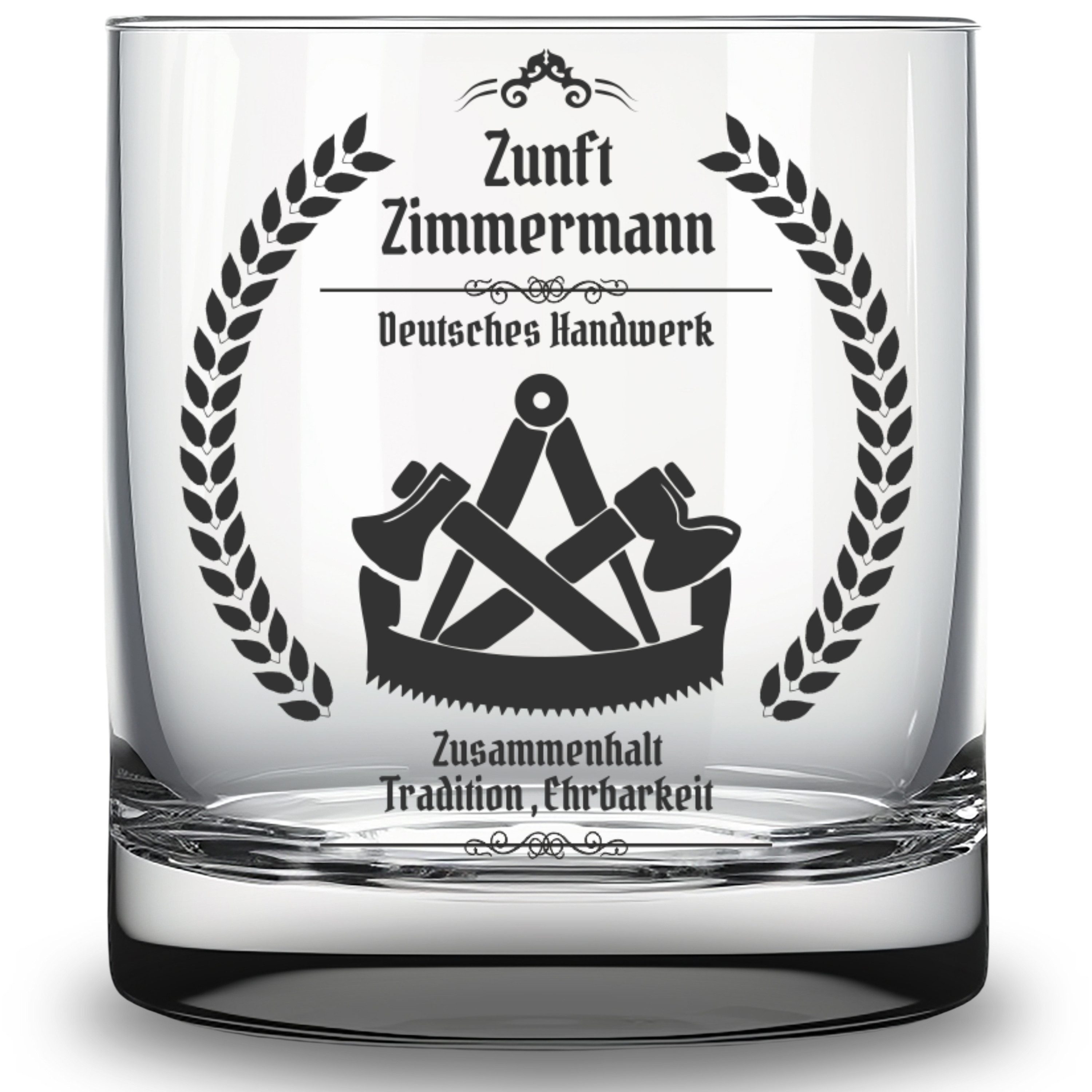 Whiskyglas Glas mit Gravur Zunftzeichen Zimmermann Geschenk Zimmerer Zunft Zünfte