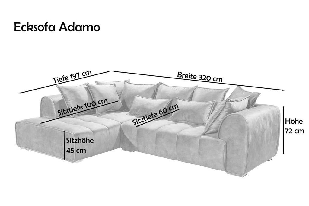 EXCITING cm x Polstergarnitur Ecksofa Espresso Adamo Ecksofa, 197 320 Sofa ED Couch DESIGN