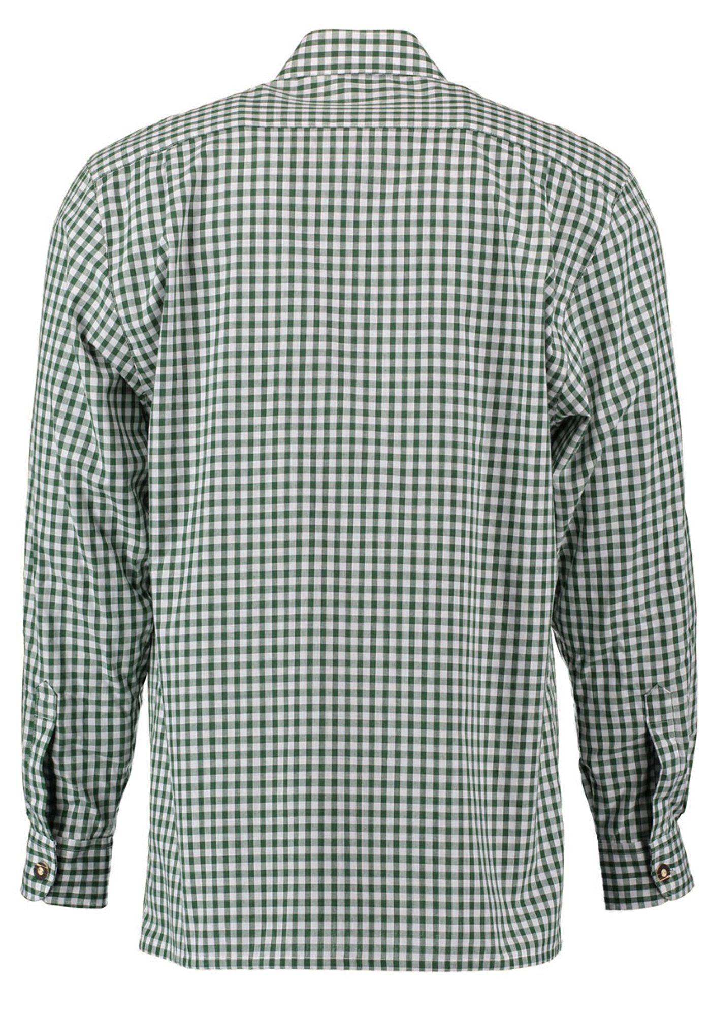 OS-Trachten Trachtenhemd Smoba auf Paspeltasche, mit khaki/schlamm Langarmhemd Knopfleiste Edelweiß-Stickerei der