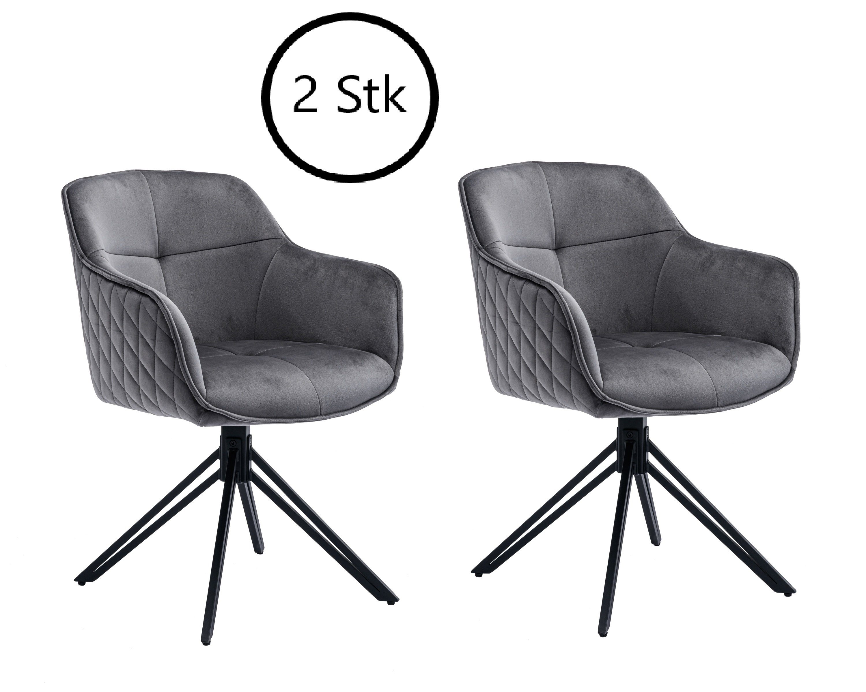 freiraum Armlehnstuhl Edith (2er-Set), aus Metall und Samtbezug in grau. Ab günstig online kaufen