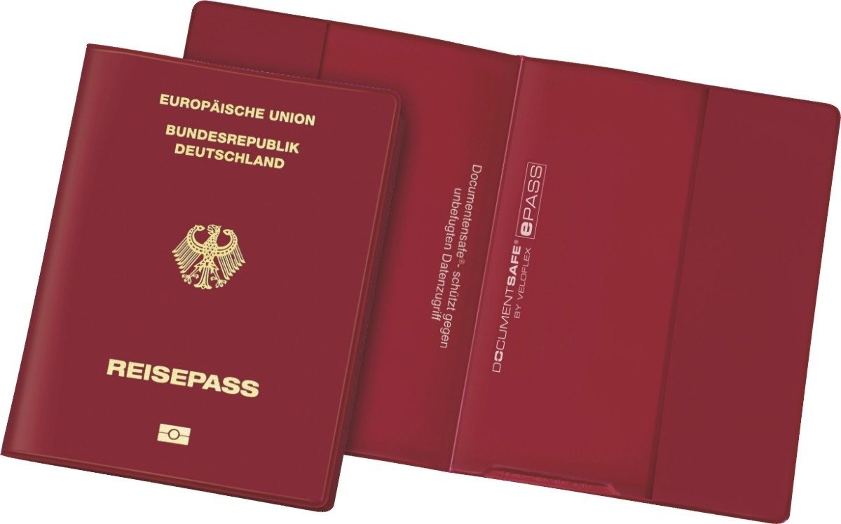 Thumbnail - VELOFLEX Schreibgeräteetui Reisepasshülle Document Safe mit Abschirmfolie 100x135mm rot transpare