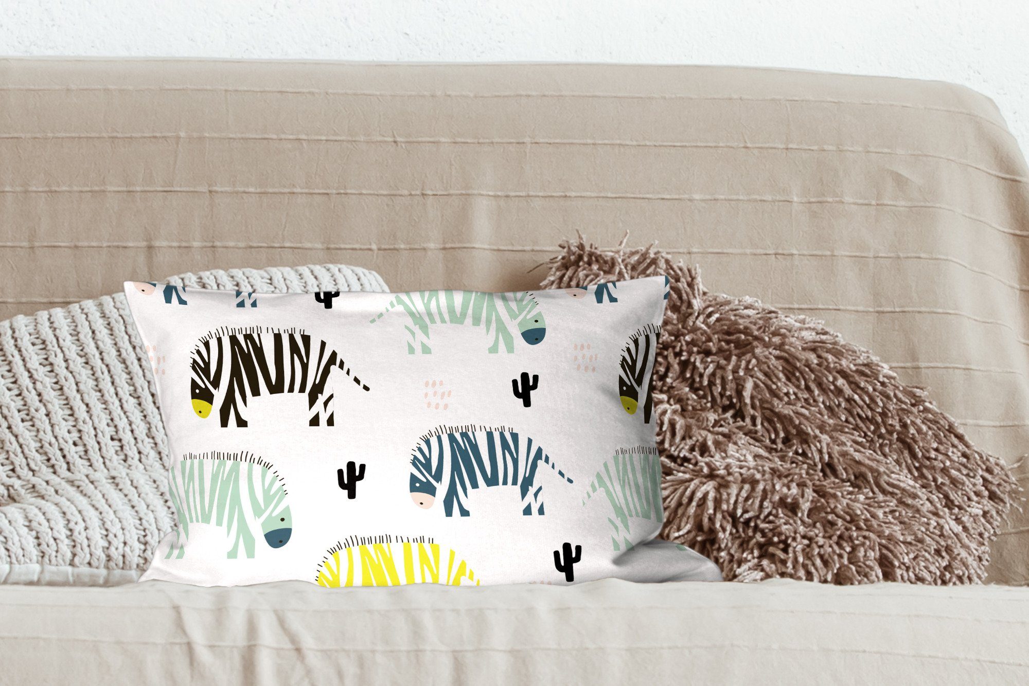 Dekoration, Füllung, Dekokissen Farben Weiß, Zebra - Dekokissen MuchoWow mit Wohzimmer Zierkissen, - Schlafzimmer Kaktus -