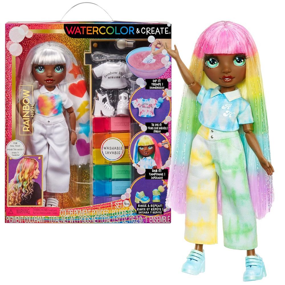 MGA ENTERTAINMENT Anziehpuppe Fashion Puppe Grüne Augen Rainbow High Watercolor & Create MGA