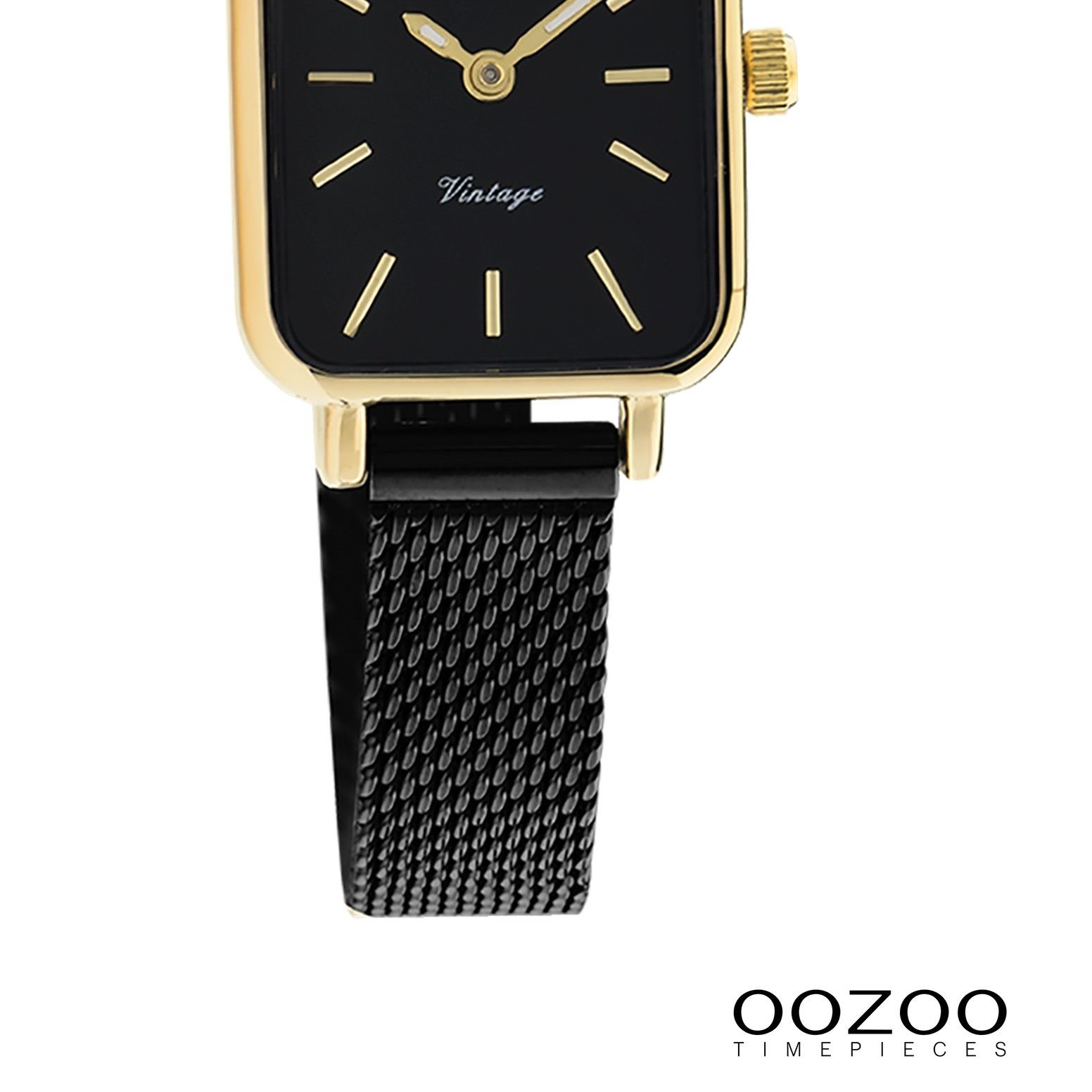 OOZOO Quarzuhr Oozoo Damen Armbanduhr Vintage Series, (Analoguhr), Damenuhr rechteckig, klein (21x26mm) Metall, Mesharmband, Casual-Style