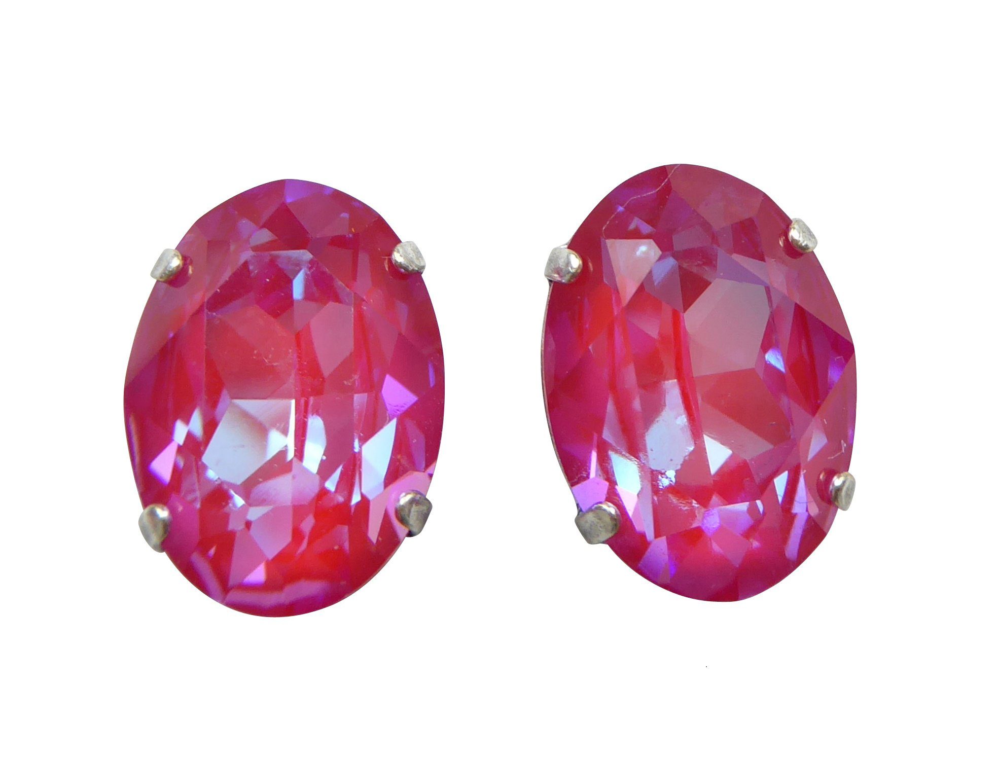 Mugello Paar Ohrclips Cora Clips pink versilbert Hingucker auffällig Modefarbe, Handgefertigter Modeschmuck, made in Germany