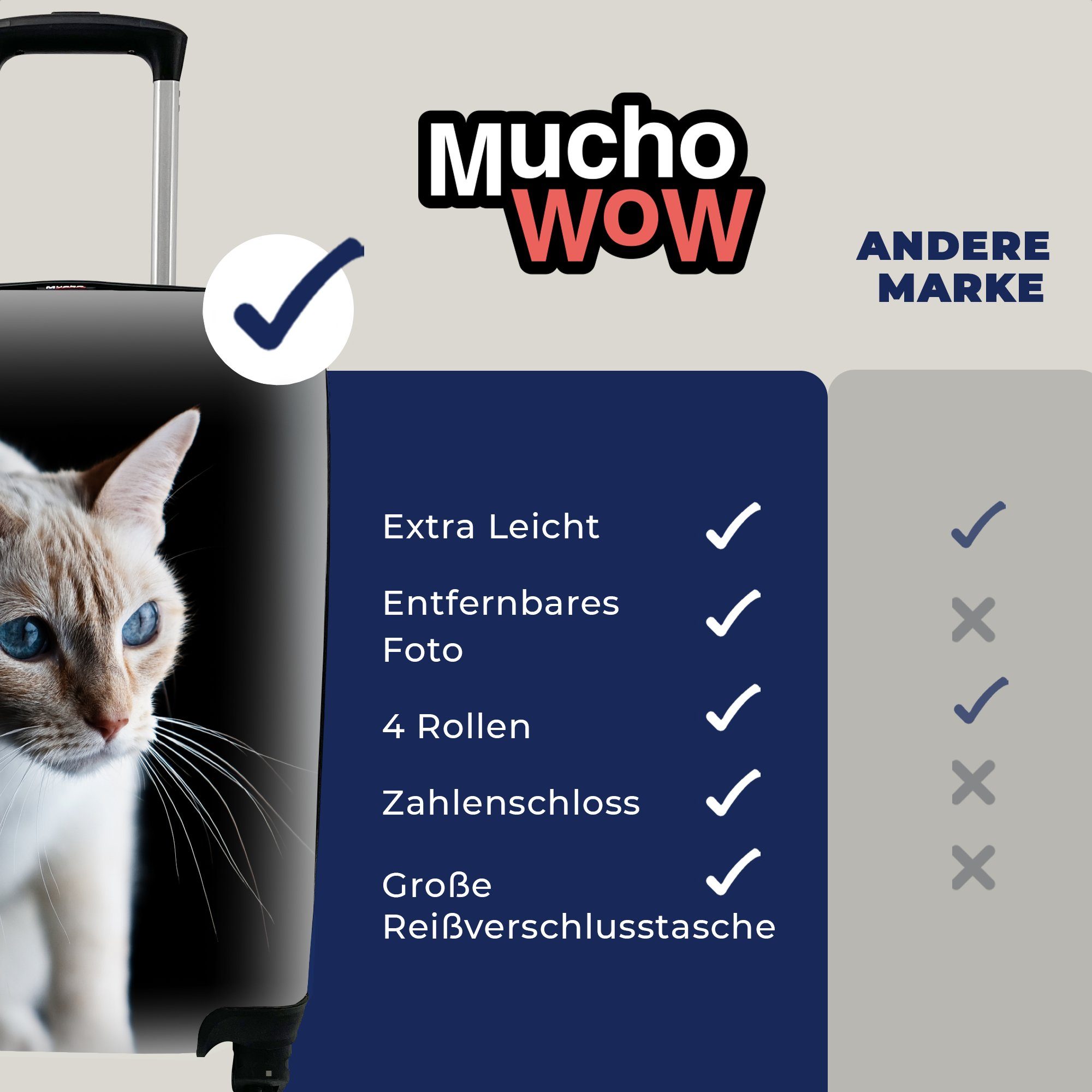 mit Handgepäck Rollen, MuchoWow Trolley, rollen, Ferien, Augen, Reisetasche 4 leuchtenden Reisekoffer für Katze mit Handgepäckkoffer