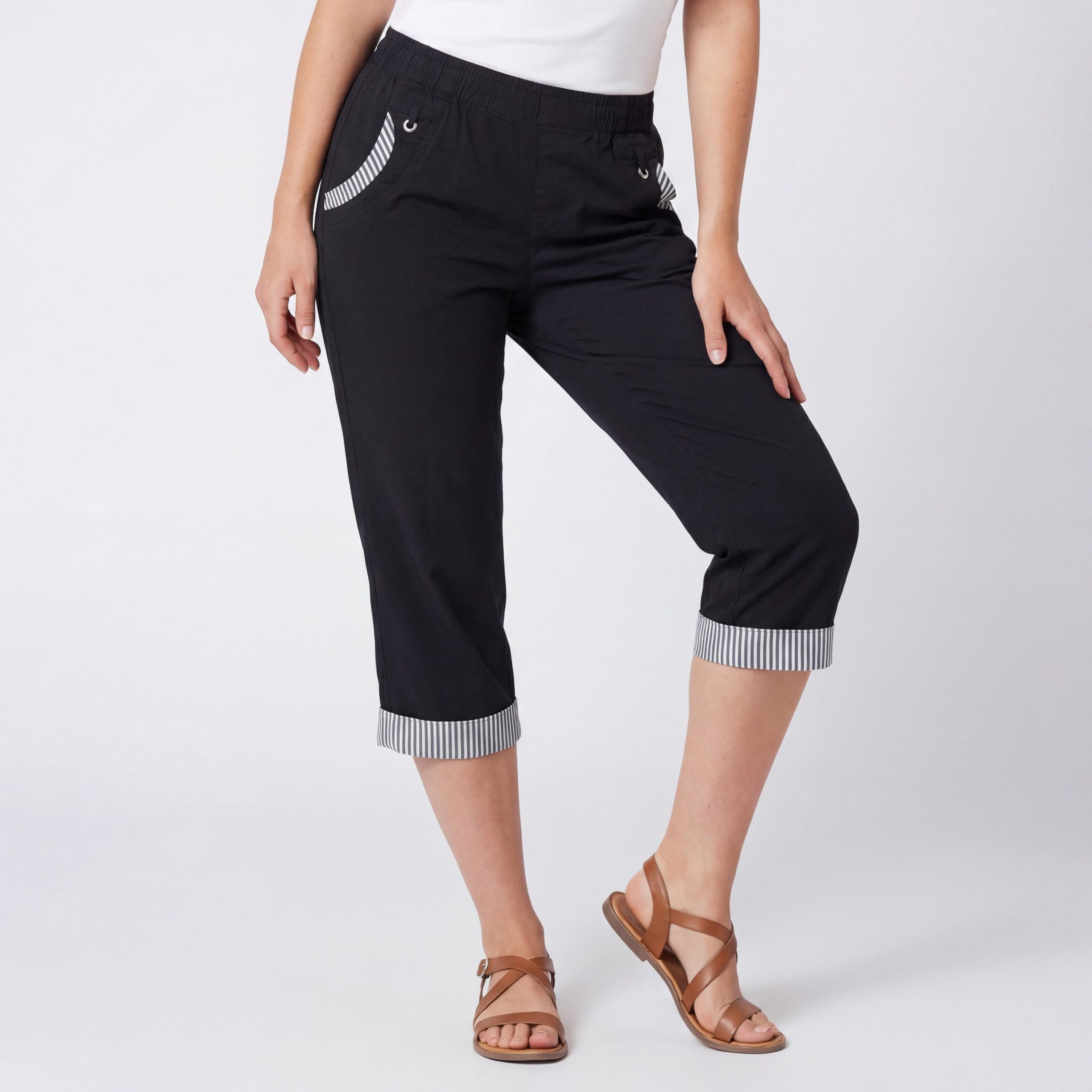 OriginalYou Caprihose Damen Sommerhose aus 95% Baumwolle 7/8 Freizeithose maritimer Look & Beinumschlag, in den Größen 36 bis 50 erhältlich
