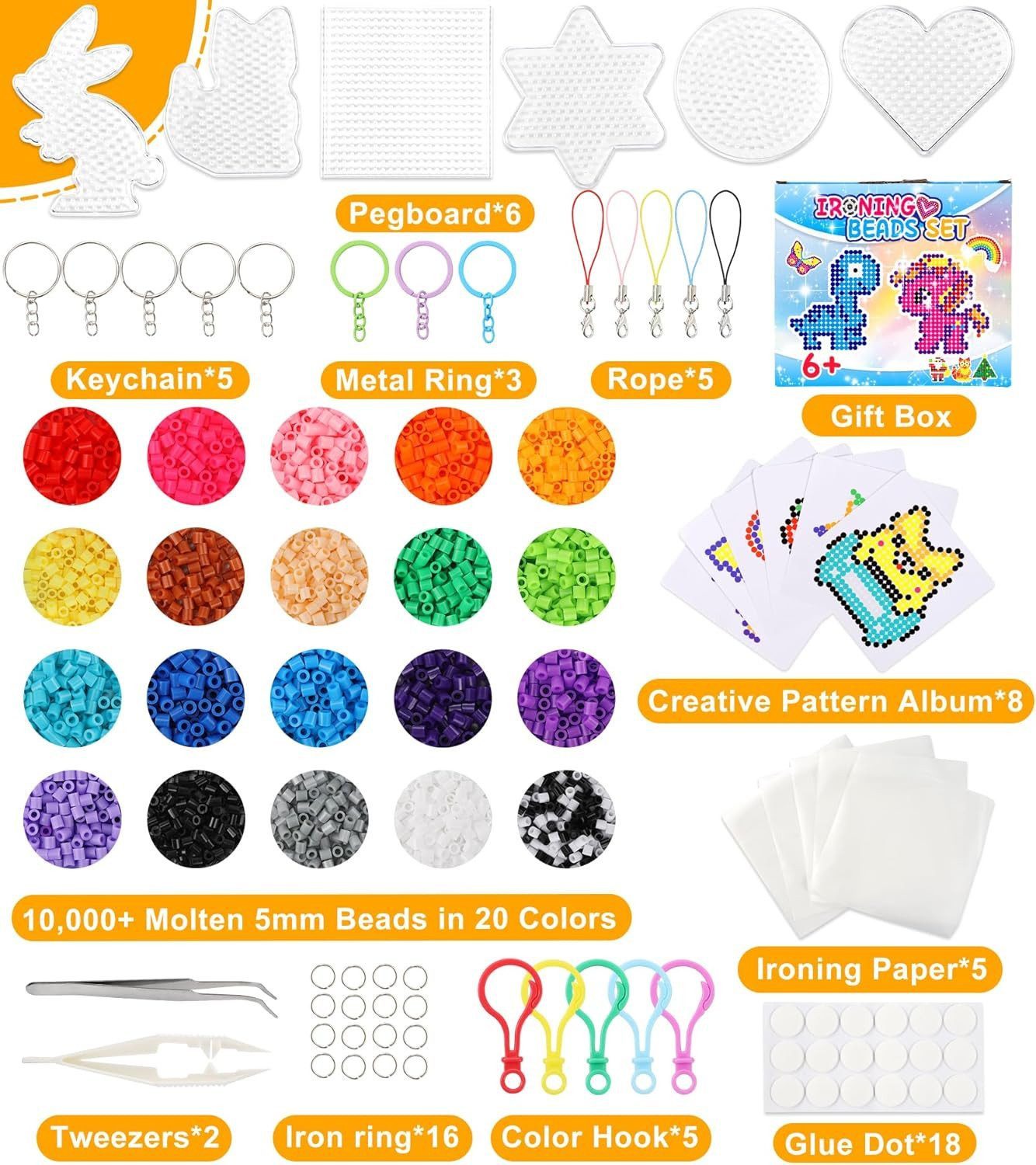 POPOLIC Kreativset Bügelperlen Set, 10000+ Stück 5mm Bügelperlen, (mit Drei günstig online kaufen