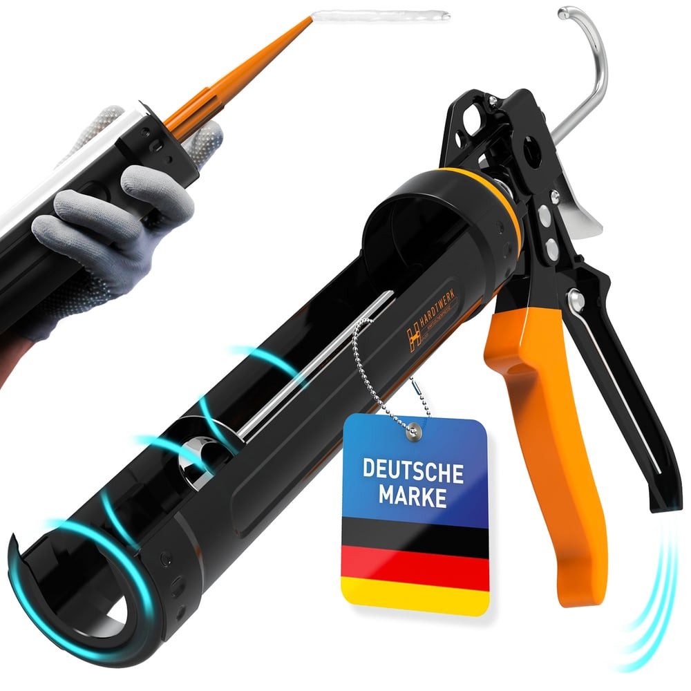Hardtwerk® Kartuschenpistole 360° drehbar mit Cutter, Silikon Acryl Klebstoffe präzise dosieren Verfugen Reparaturen