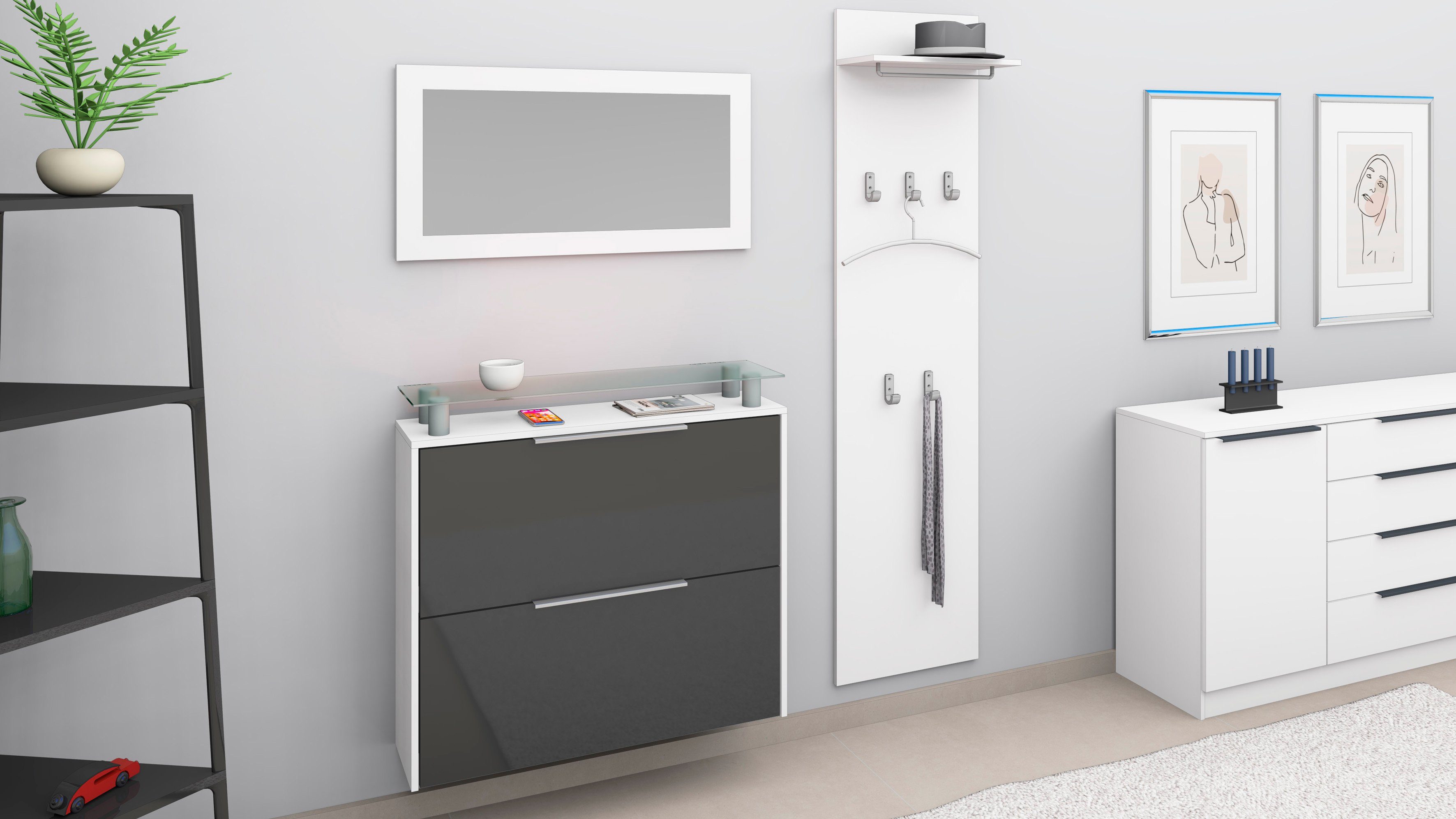 borchardt Möbel Garderoben-Set "Rena 2, (3-tlg.)", mit Glasablage günstig online kaufen