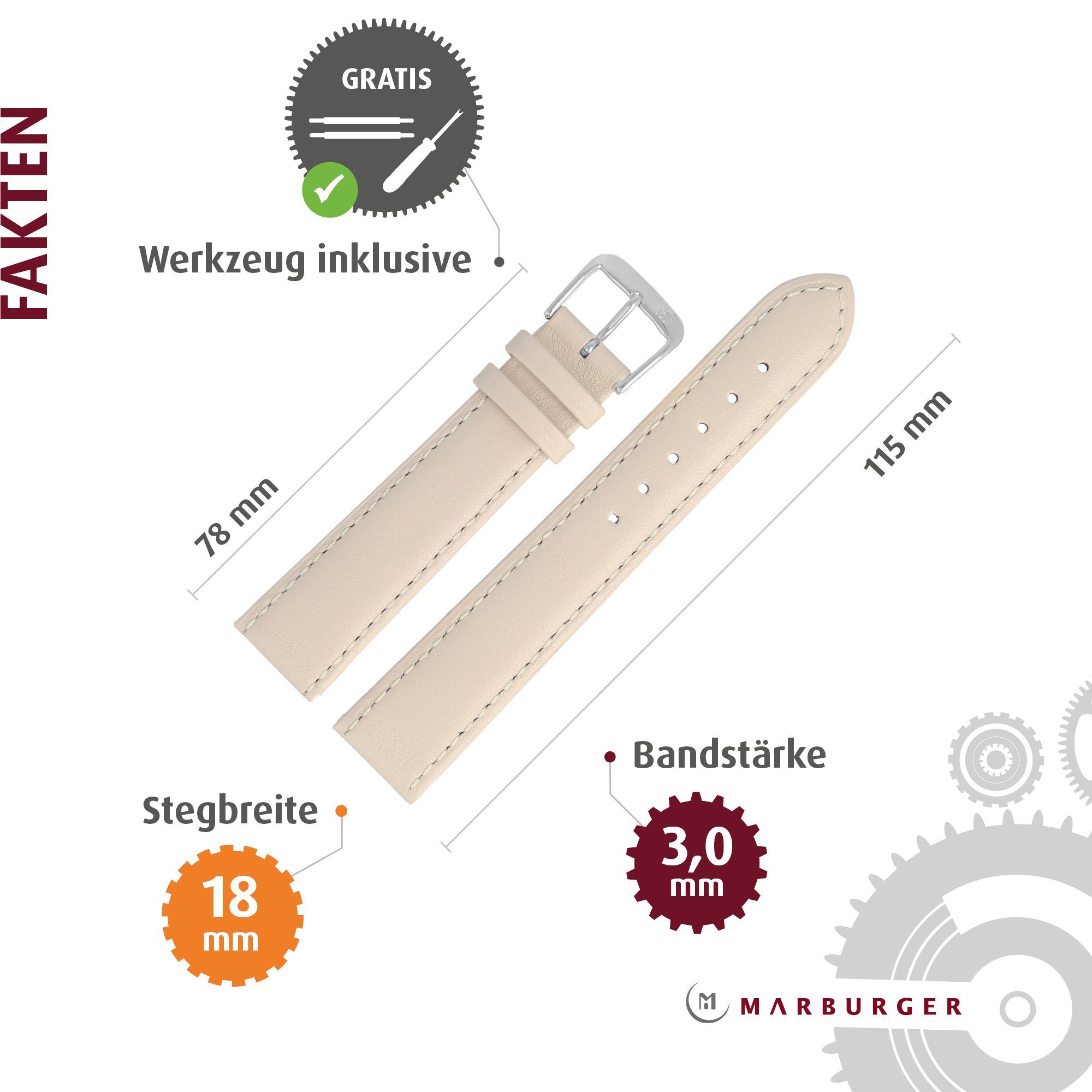 MARBURGER Uhrenarmband 18mm Leder
