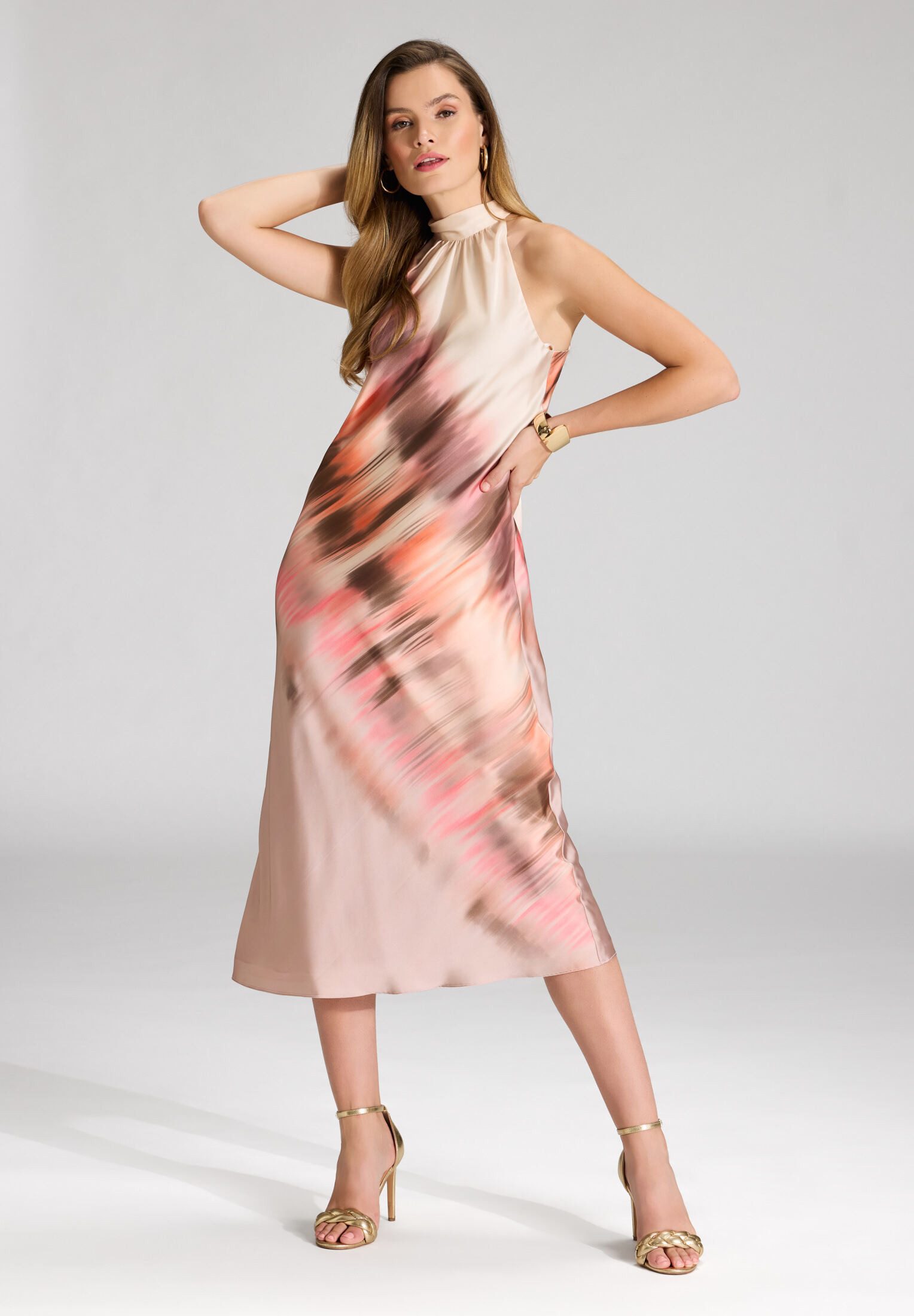 SWING Cocktailkleid - Bedrucktes Slip Dress aus Satin mit Stehkragen Locker günstig online kaufen