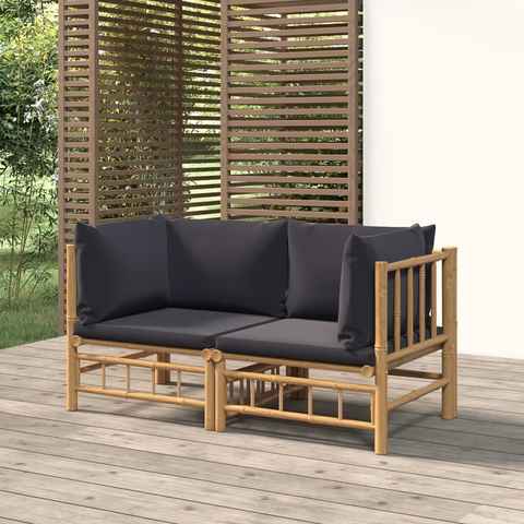 vidaXL Gartenlounge-Set Garten-Ecksofas mit Dunkelgrauen Kissen 2 Stk. Bambus, (1-tlg)