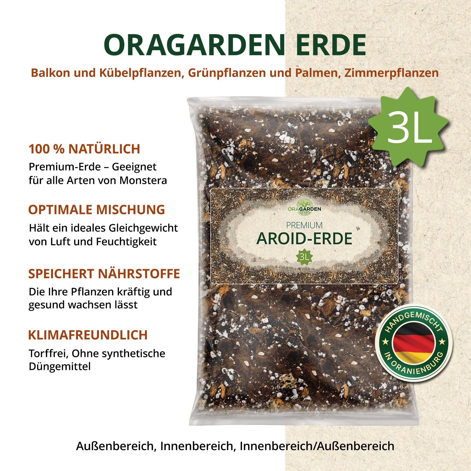 OraGarden Spezialerde OraGarden Aroiden-Erde 3 Liter, mit Wurmhumus, (Packung), Enthält wertvollen Wurmhumus – Bild 5 von 5