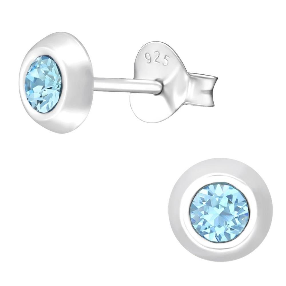 Valentinstagsgeschenk BUNGSA Ohrring-Set Ohrstecker r 5mm LA CRYSTALE Kristall 925 Silber Damen - Aquamarine (1 Paar (2 Stück), 2-tlg), Ohrschmuck Ohr