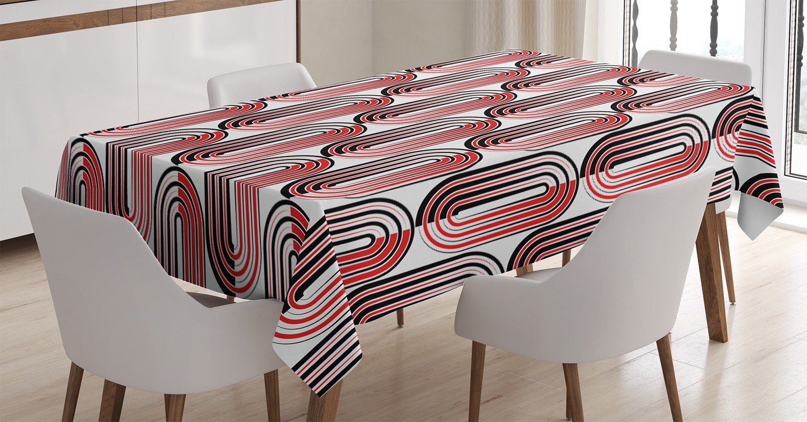 Farbfest rot Für Abstrakte geeignet Ellipse Curves den Außen Waschbar Tischdecke Klare Abakuhaus Bereich Farben,