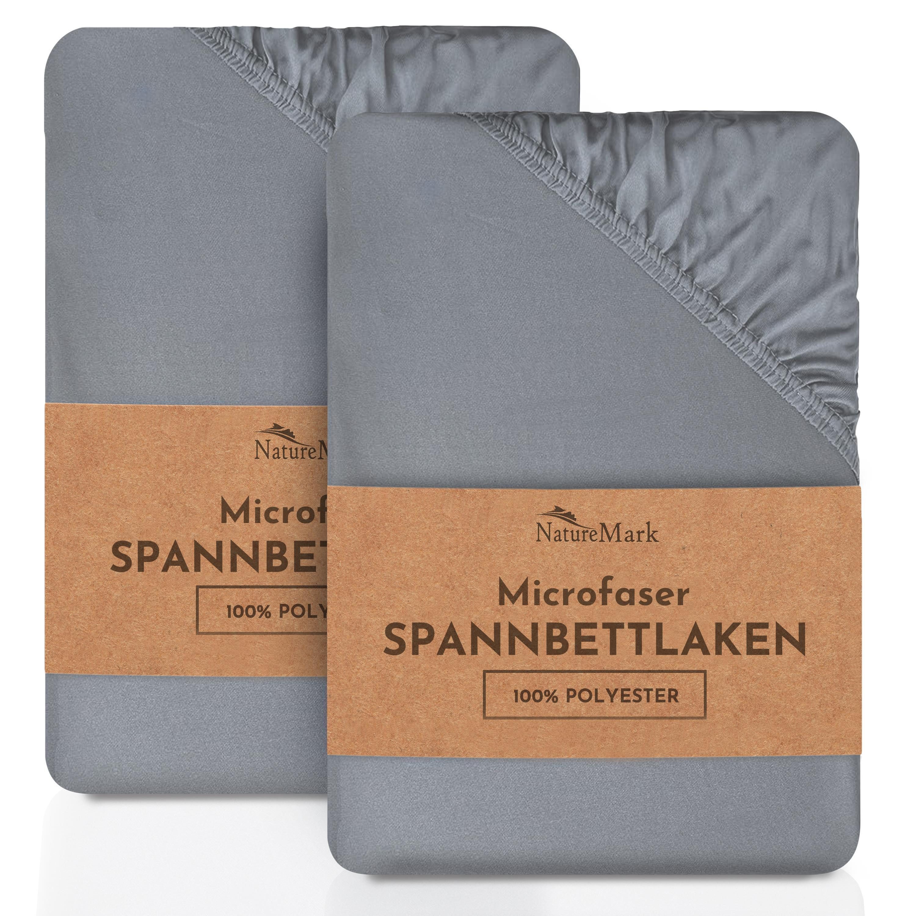 NatureMark Spannbettlaken 2er-Set Mikrofaser Spannbetttuch, Polyester, Gummizug: rundum, (2 Stück), Mittelgrau)