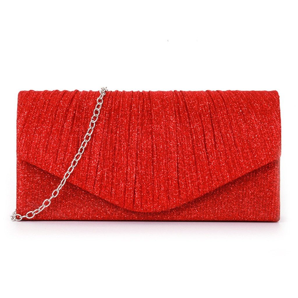 nsihing Clutch Damen Clutch, Glitzer Abendtasche mit Abnehmbarer Schulterkette, Elegante Umhängetasche mit Plissee Design für Party, Hochzeit & Abend