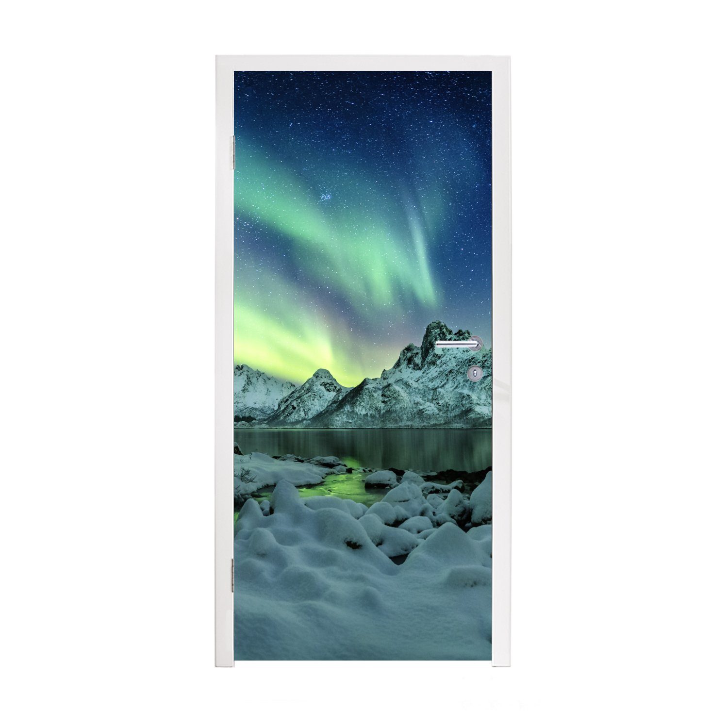 MuchoWow Türtapete Meer - Eis - Nordlicht - Winter - Natur, Matt, bedruckt, (1 St), Fototapete für Tür, Türaufkleber, 75x205 cm