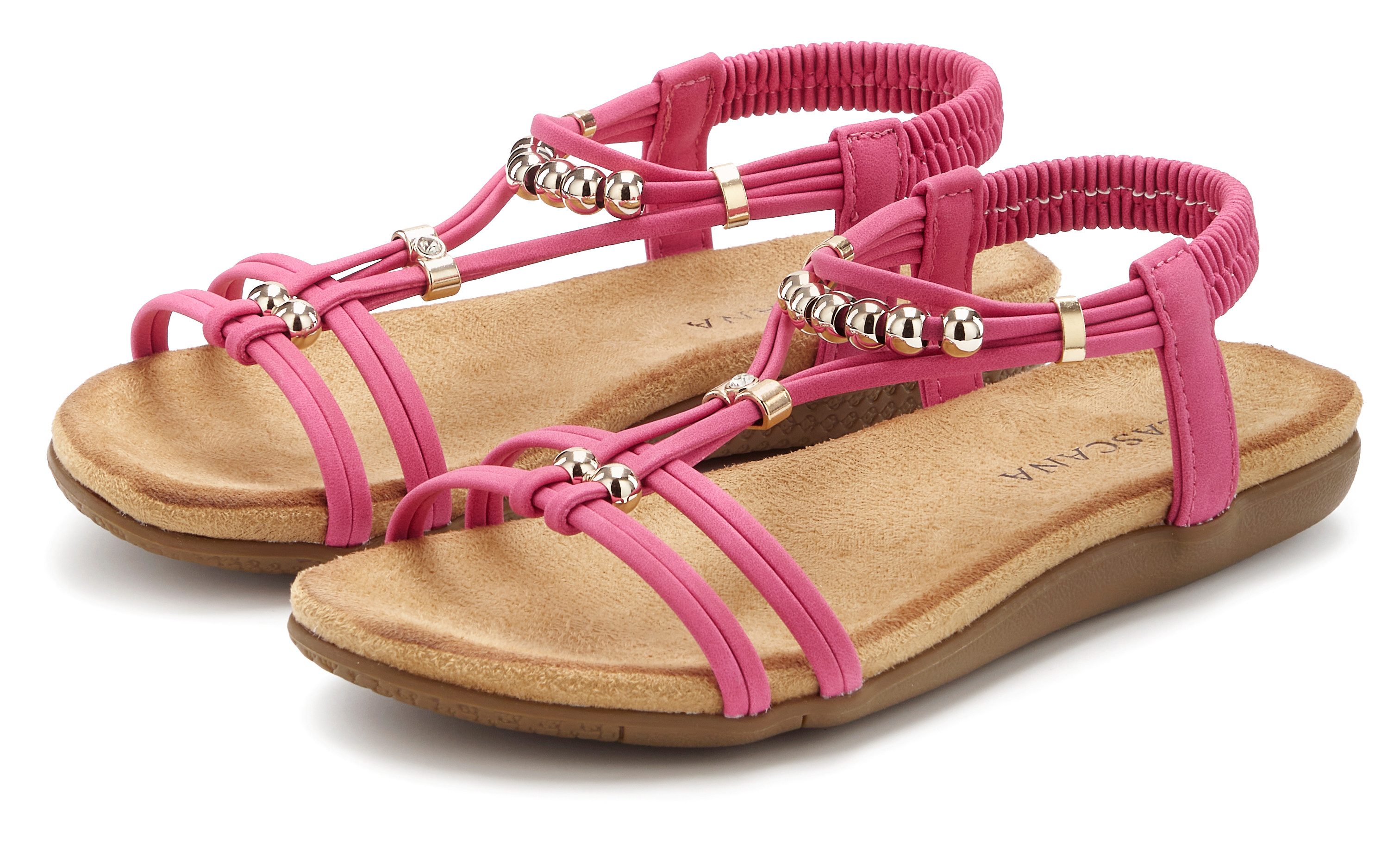 LASCANA Sommerschuh, offener Schuh, Sandale NEU mit elastischen Riemchen und kleinen Perlenelementen VEGAN