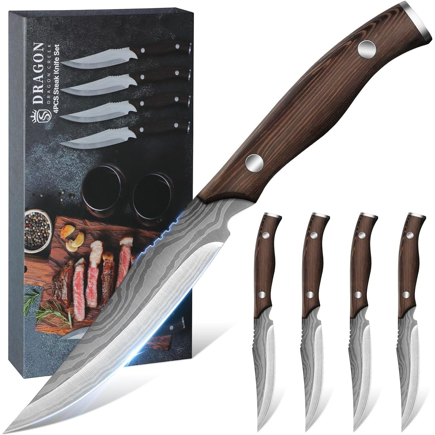 Grillbesteck-Set Hochwertiges Steakmesser Set 4-teilig Holzgriff Messer Set Geschenkbox