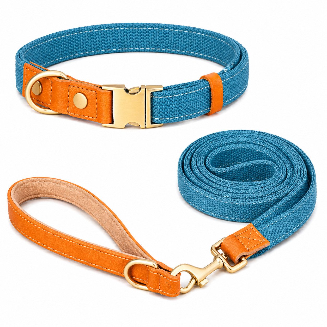 Illes-Laedchen Hunde-Halsband hochwertiges Hundehalsband & Hundeleine Set aus Nylon mit Leder, – Verstellbares Hunde Set in verschiedenen Größen & Farben