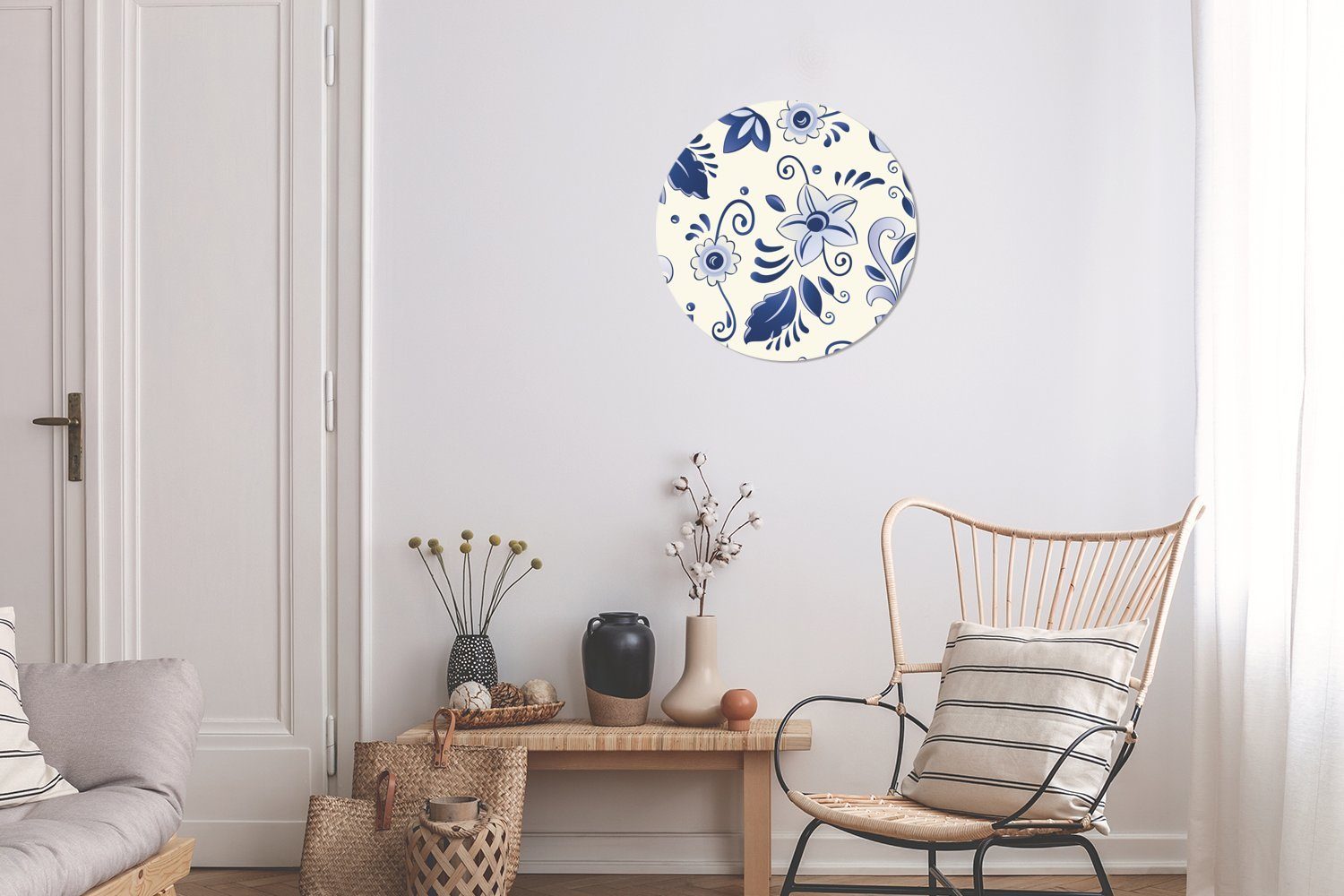 blauen Rund, Wandsticker Wohnzimmer Tapetenkreis für MuchoWow (1 Tapetenaufkleber, von Kinderzimmer, Illustration Orchideen St), Eine