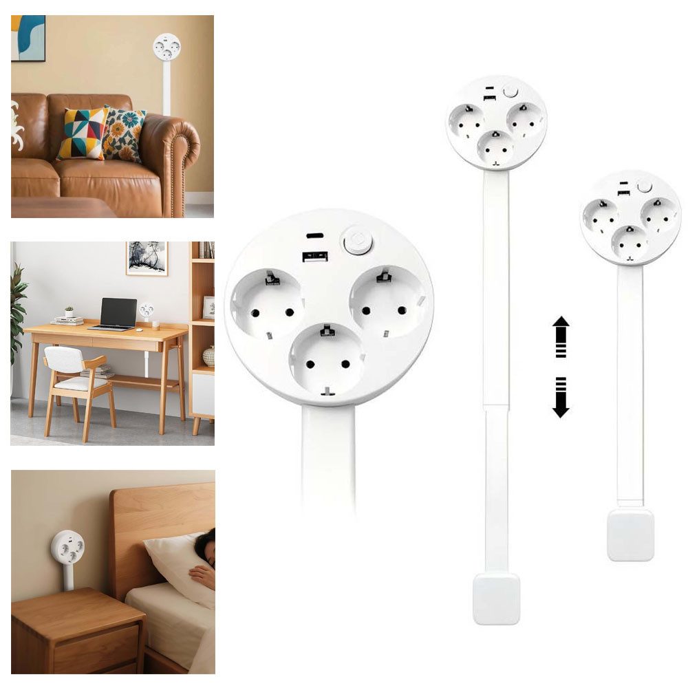 VIVIHEYDAY Ausziehbare Drehsteckdose mit 3 Wechselstromanschlüssen Mehrfachsteckdose (USB-C-Anschluss und USB-A-Anschluss, 360-Grad-Drehung – geeignet für Sofas), Nachttische und die Rückseite von Sofas