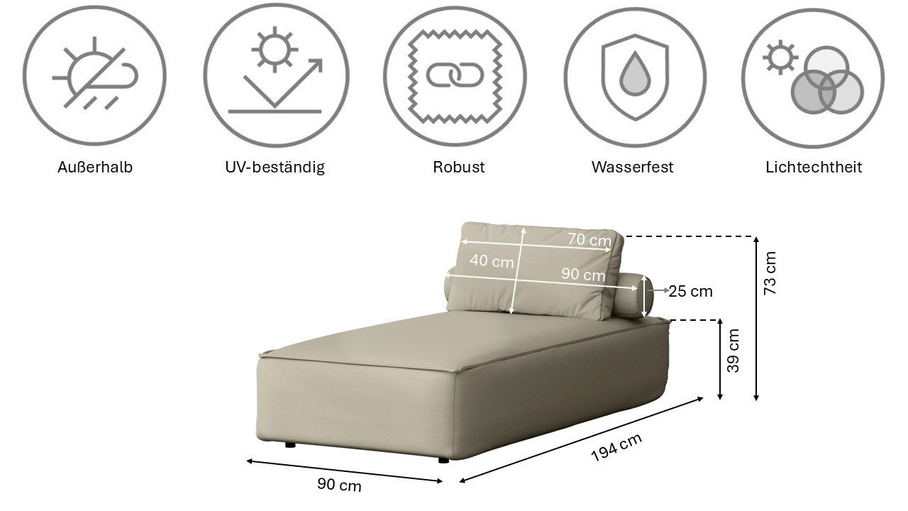 Kaiser Möbel Gartenlounge-Sessel Liegestuhl für den Garten MALIBU, Terrasse, Hof, gemütlich (1 Liegestuhl 2 Kissen)