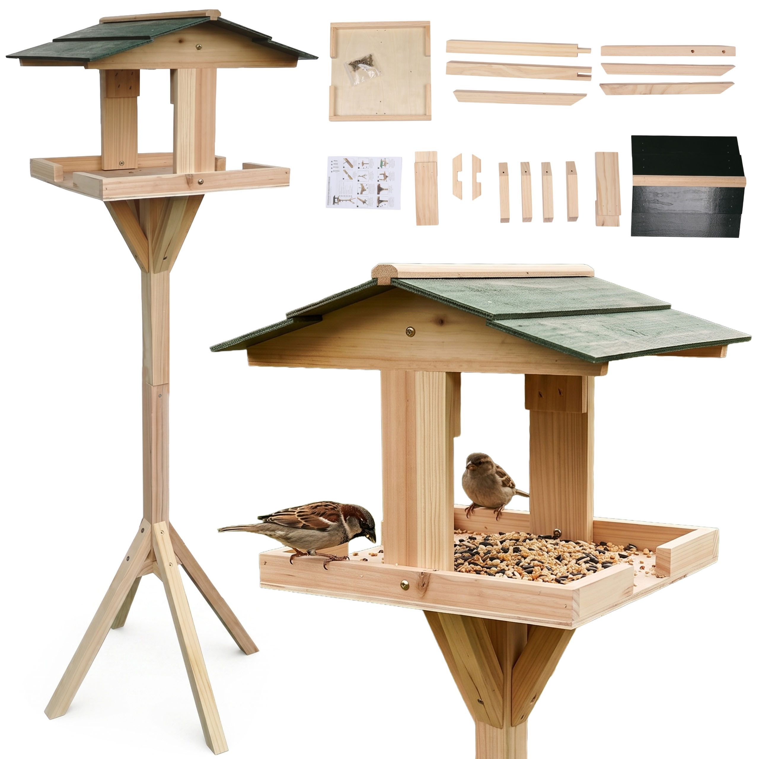 Sarcia.eu Vogelhaus Freistehendes Vogelfutterhaus aus Holz mit Ständer, 116 x 30 x 30 cm