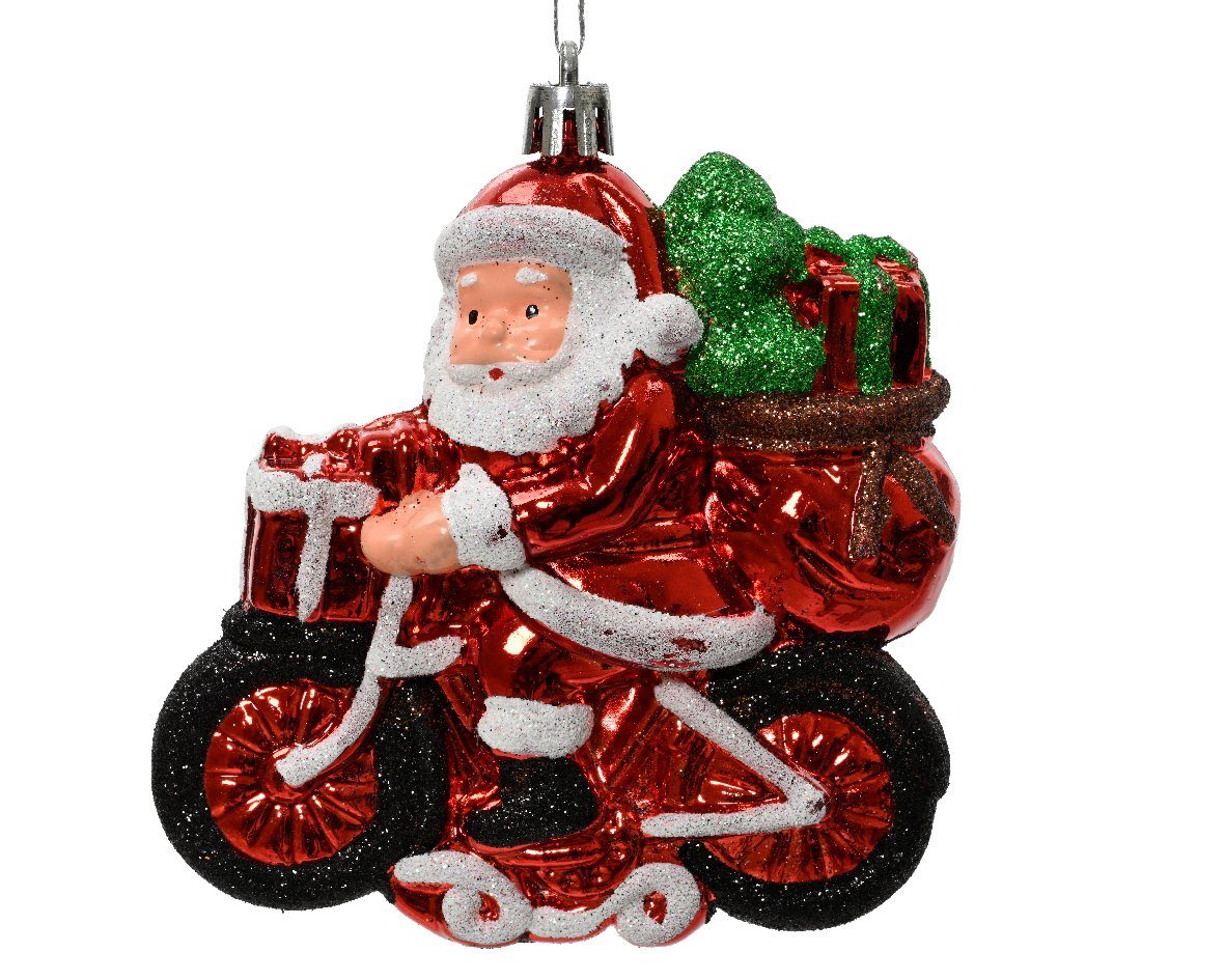 Decoris season decorations Christbaumschmuck, Christbaumschmuck Kunststoff Weihnachtsmann 10cm Fahrrad - Rot / Weiß
