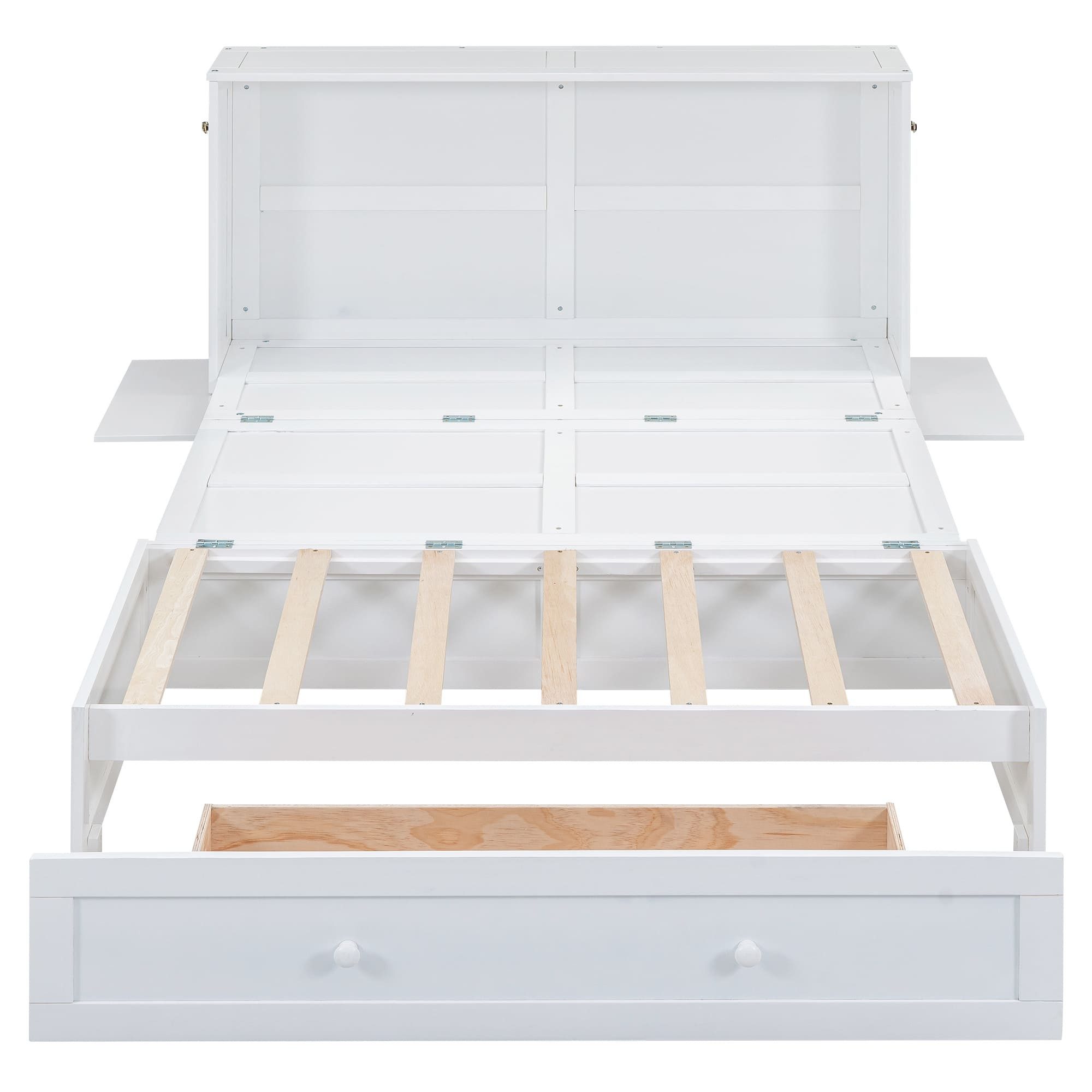 Ulife Wall Bed Mobile Wall Bed 140x200 with Drawers & Shelf (White)
